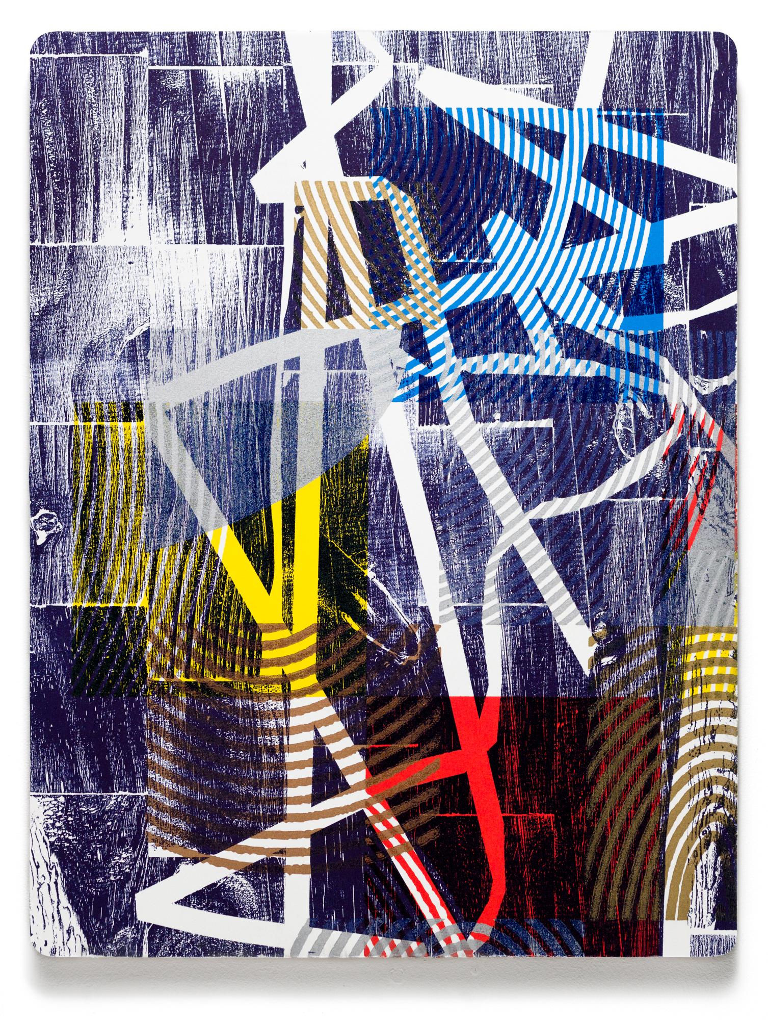 „Streets Of“, Abstrakte Muster, Geometrische Abstraktion, Holzschnitt Monodruck  – Mixed Media Art von Alexis Nutini