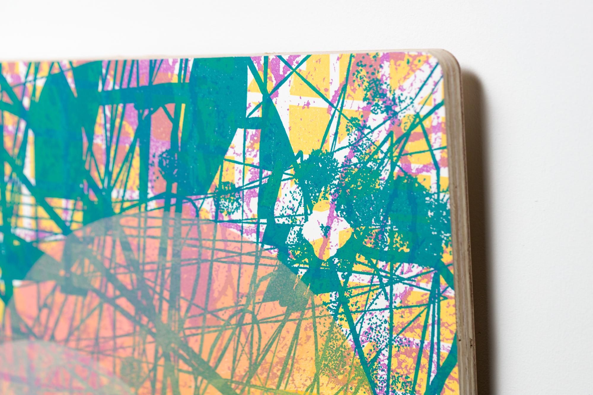 « Sunset One », motifs abstraits, abstraction géométrique, gravure sur bois, monoimpression - Contemporain Print par Alexis Nutini