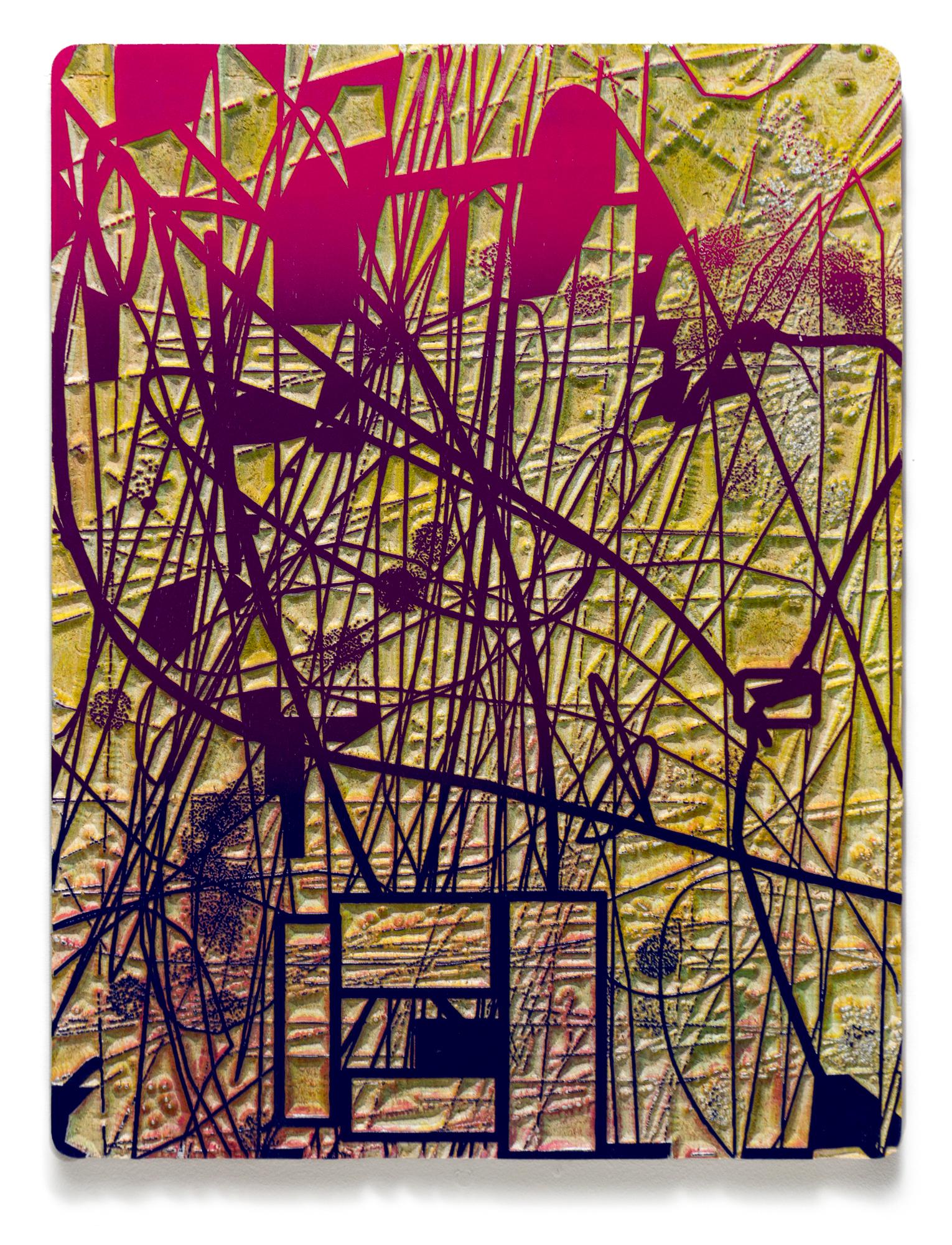 „Klammerwerkzeug“, Abstrakte Muster, Geometrische Abstraktion, Gemälde Holzschnitt
