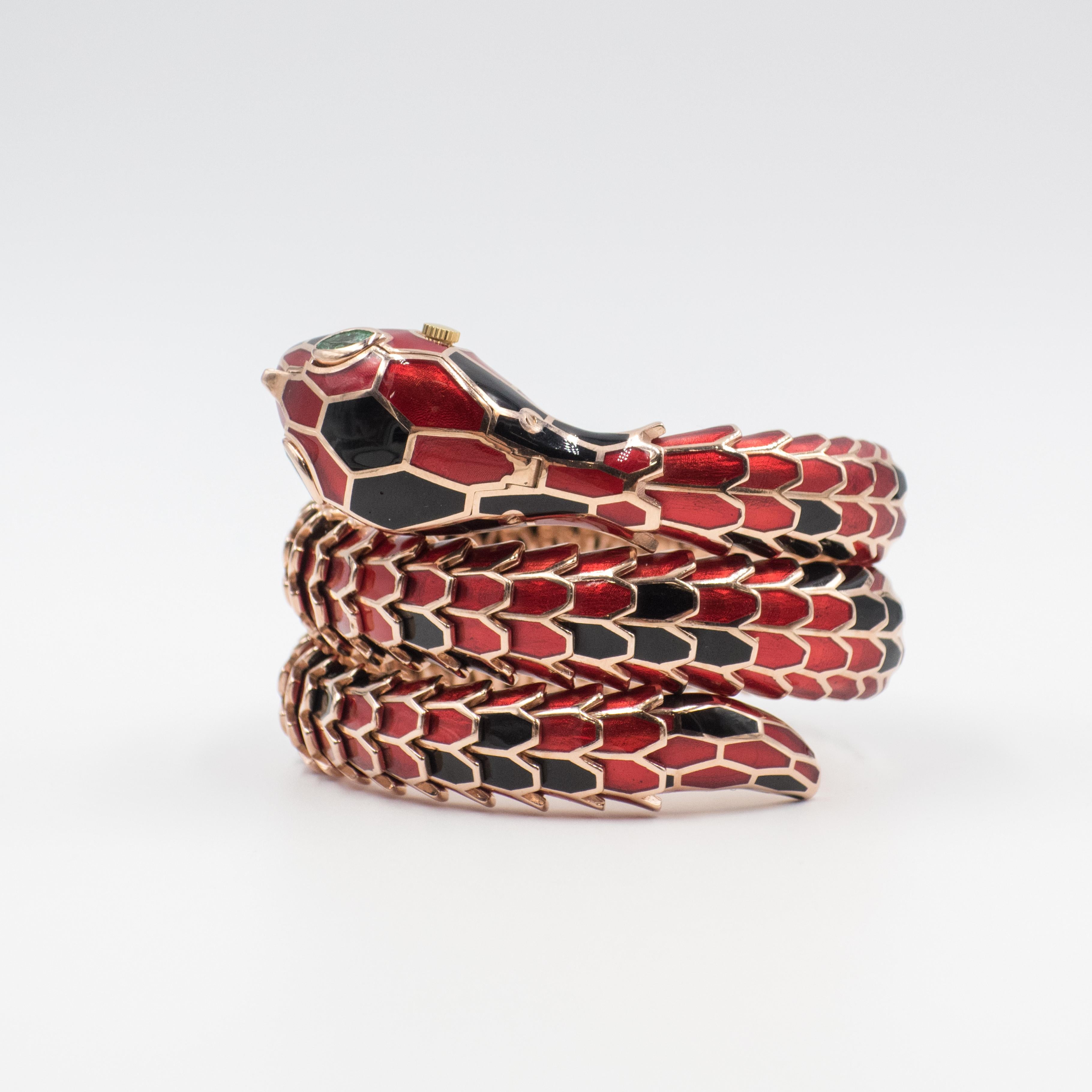 Alexis NY 18K and Sterling Enamel Snake Wrap Bracelet Watch en venta 8