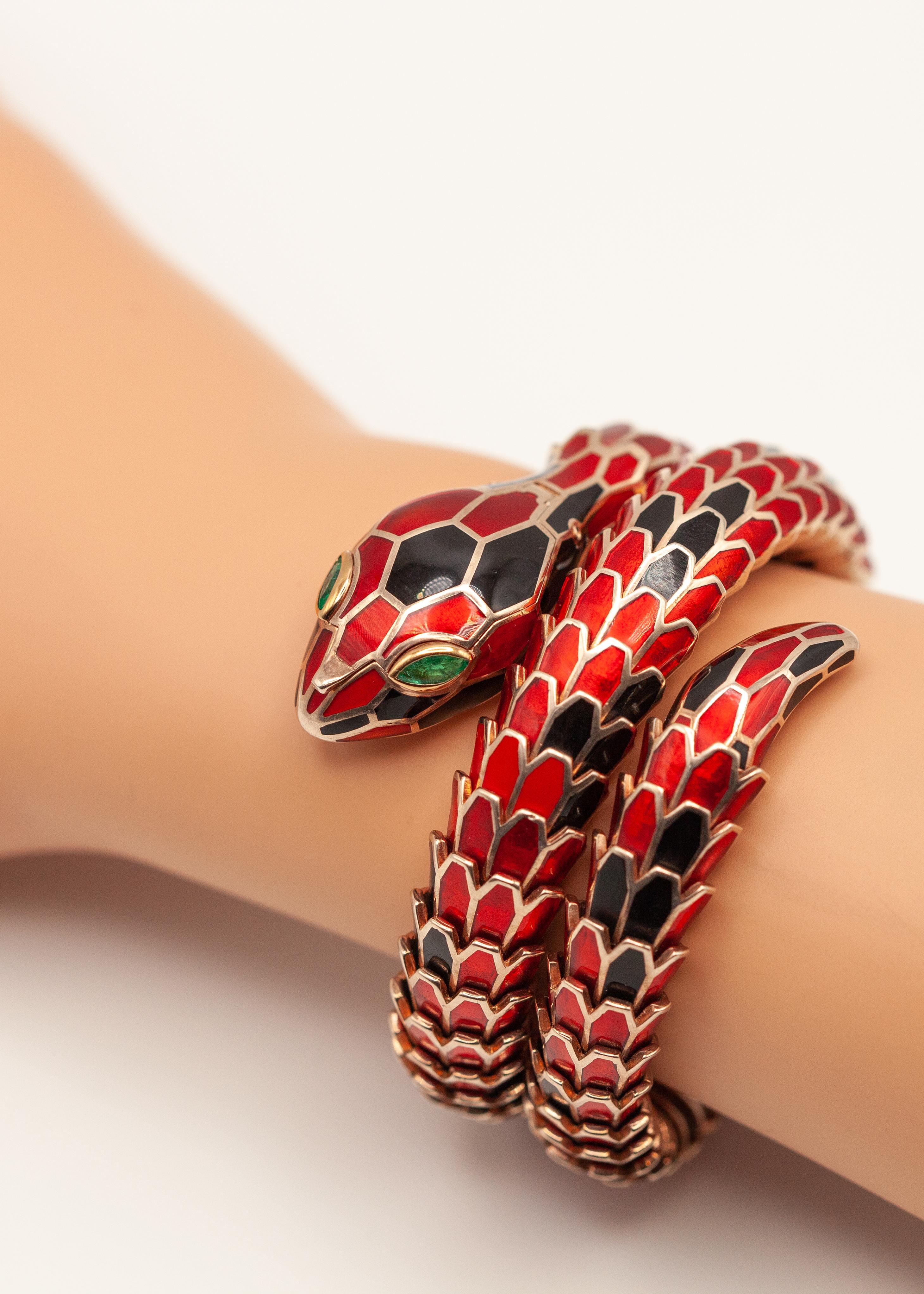 Alexis NY 18K and Sterling Enamel Snake Wrap Bracelet Watch en venta 9