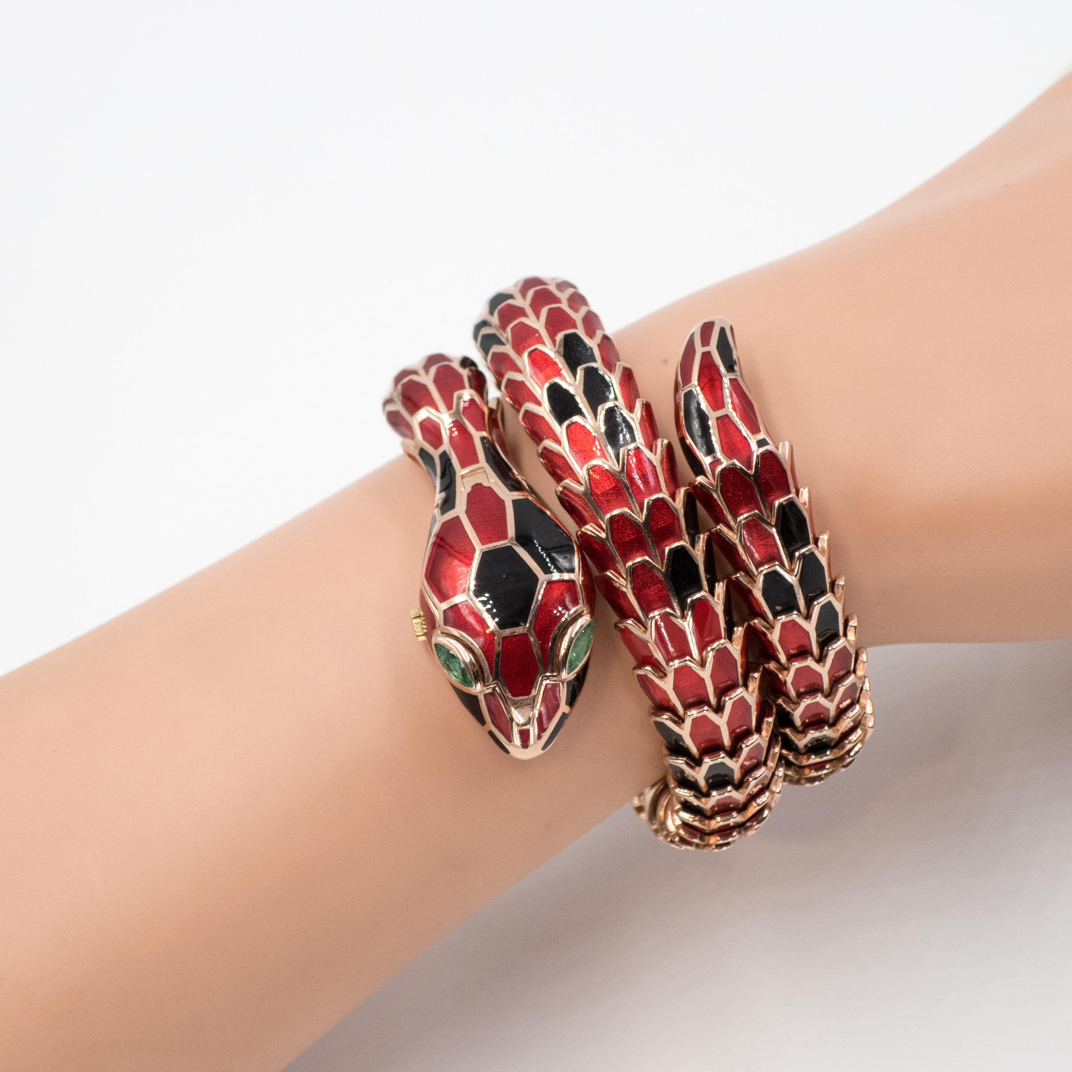 Alexis NY 18K and Sterling Enamel Snake Wrap Bracelet Watch Moderno en venta
