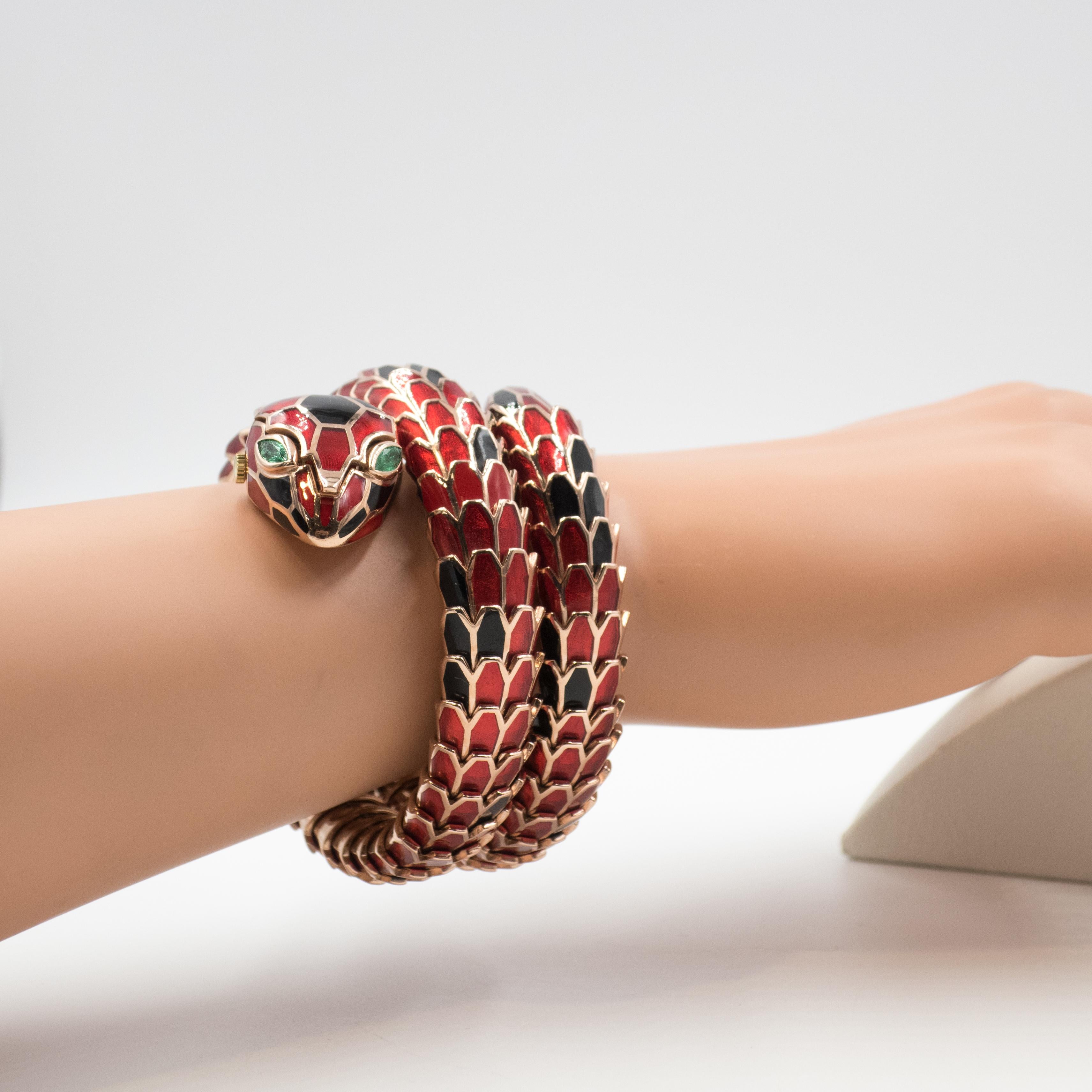 Alexis NY 18K and Sterling Enamel Snake Wrap Bracelet Watch en venta 2