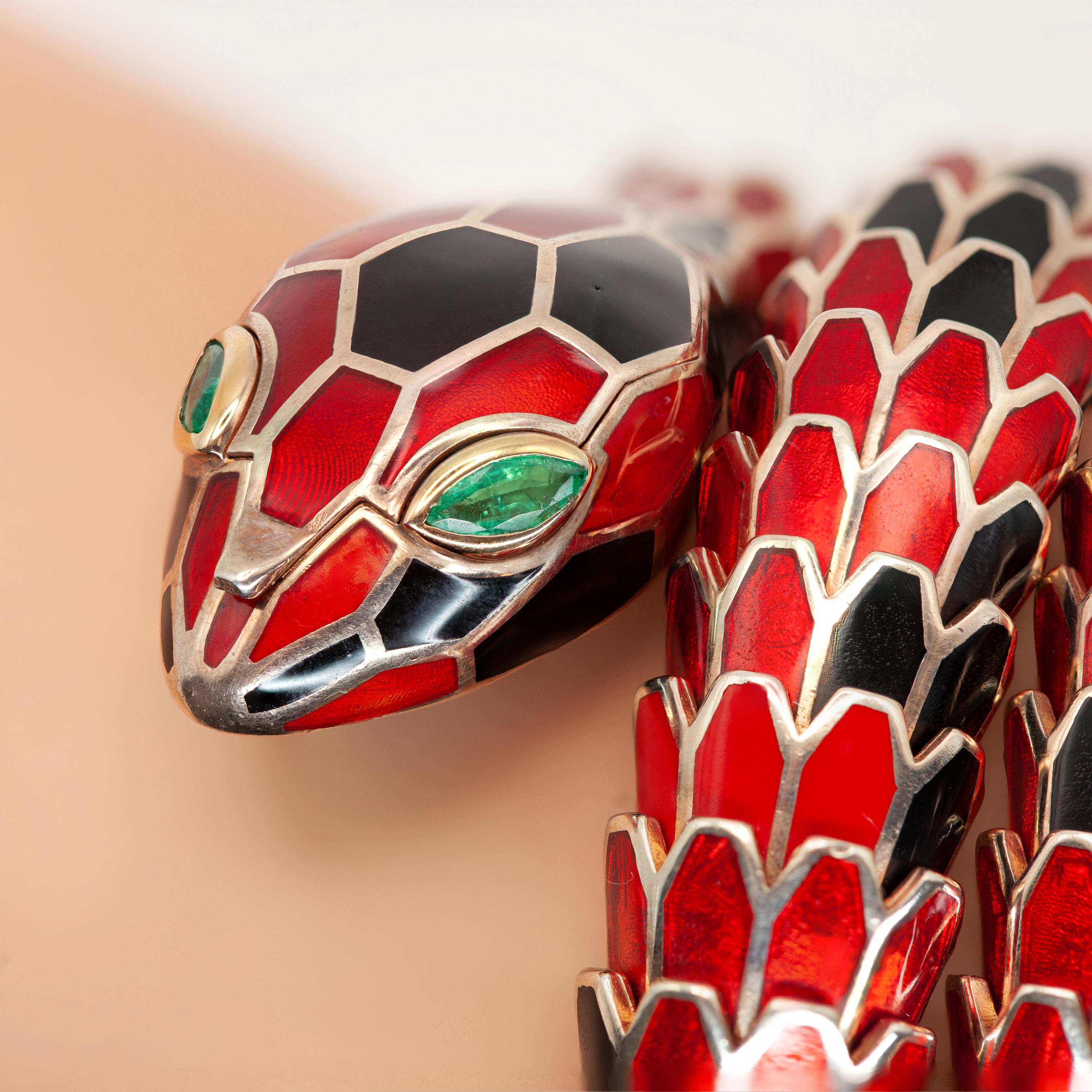 Alexis NY 18K and Sterling Enamel Snake Wrap Bracelet Watch en venta 1