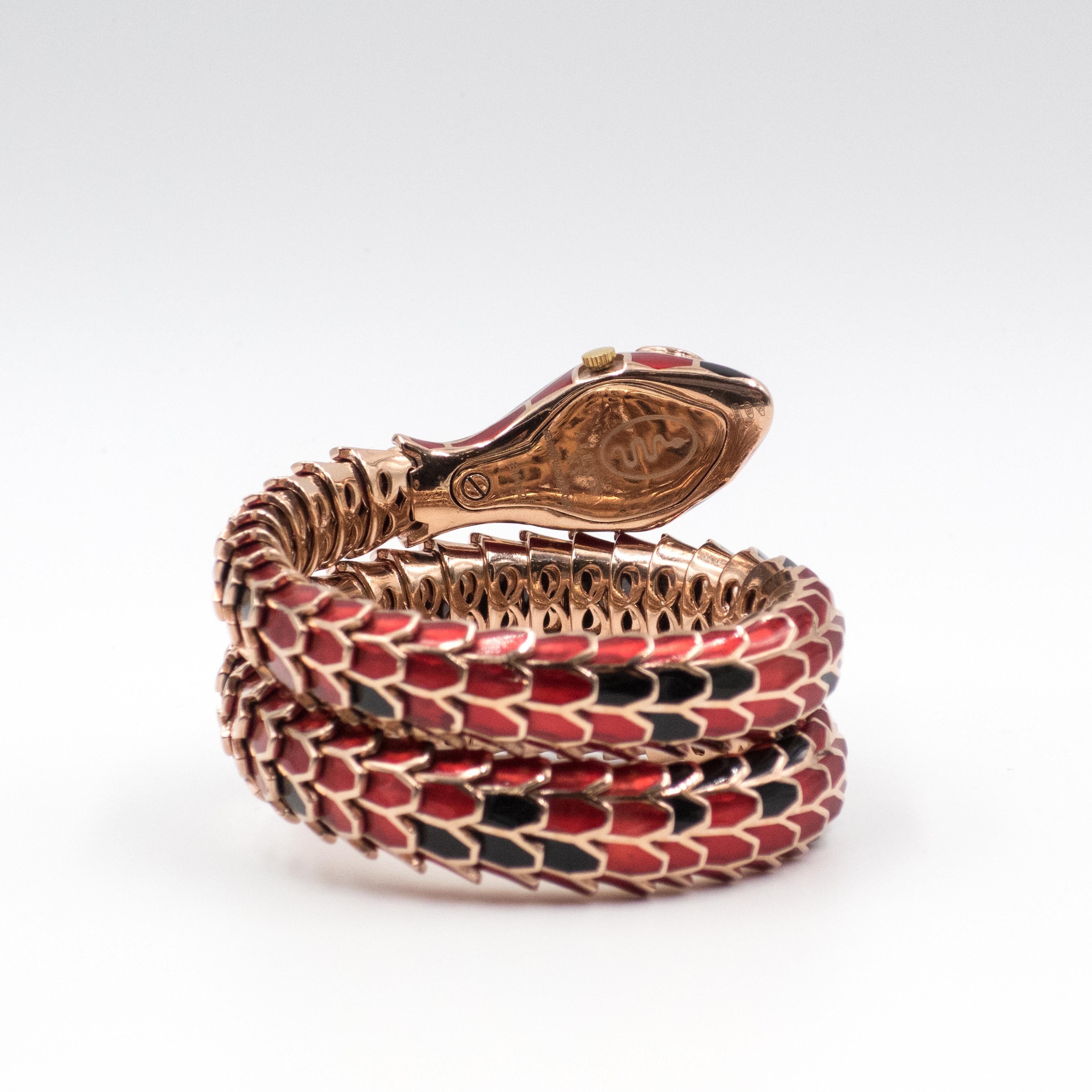 Alexis NY 18K and Sterling Enamel Snake Wrap Bracelet Watch en venta 4