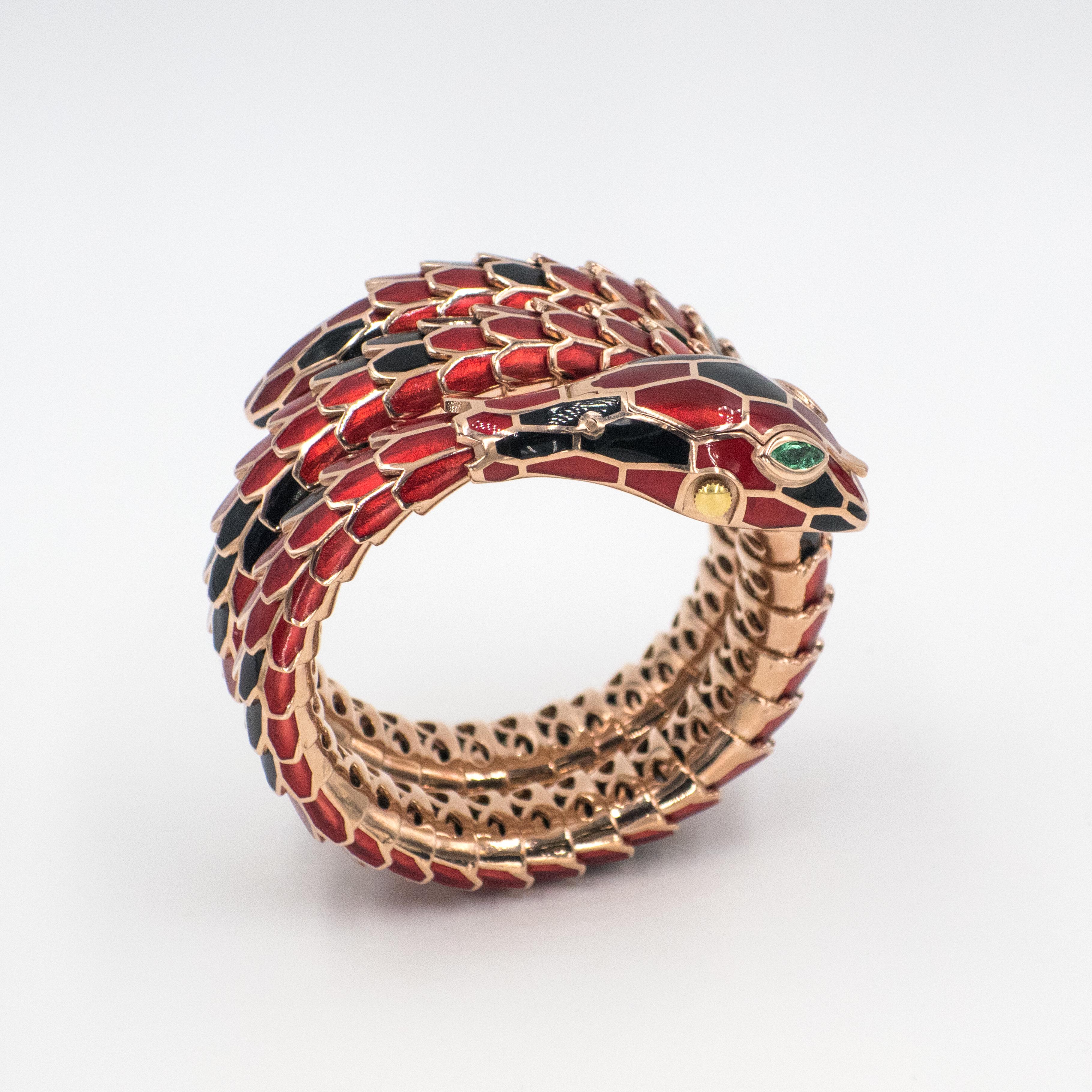 Alexis NY 18K and Sterling Enamel Snake Wrap Bracelet Watch en venta 5