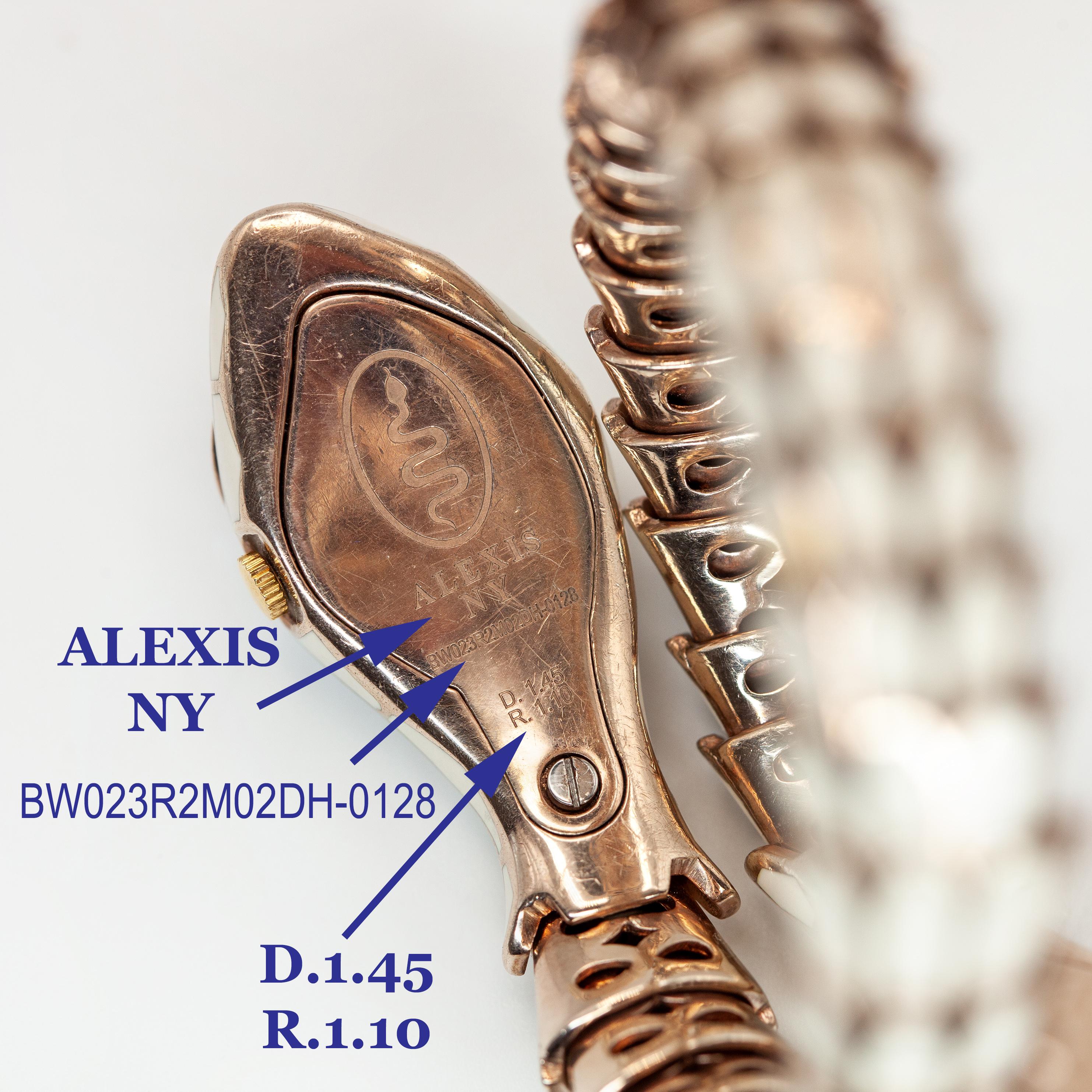 Alexis NY 18K Sterling Diamond Ruby Enamel Snake Wrap Bracelet Watch en venta 5