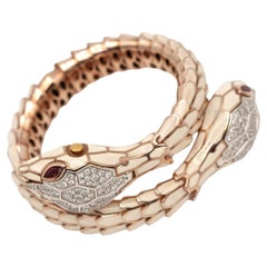Alexis NY 18K Sterling Diamond Ruby Enamel Snake Wrap Bracelet Watch