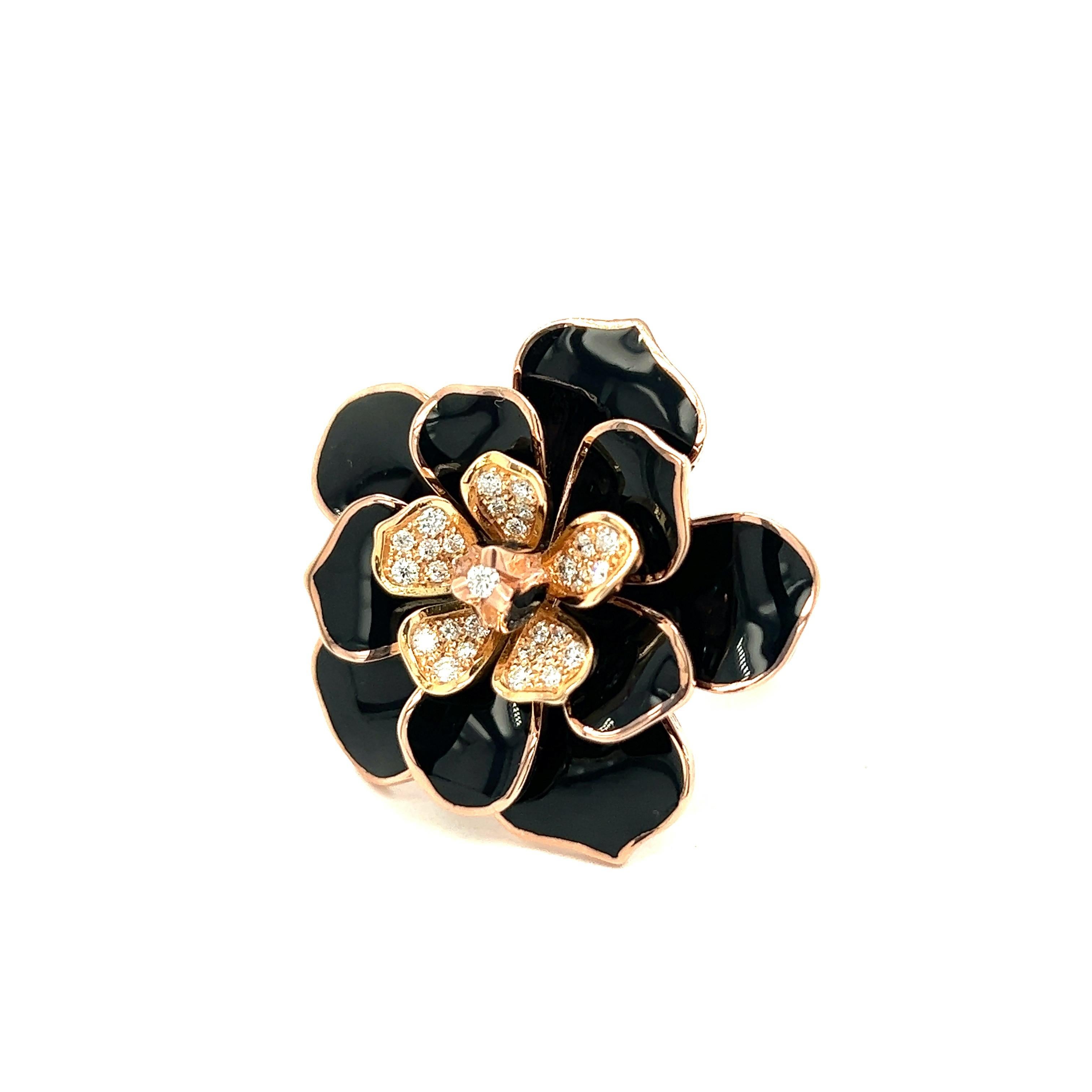 Alexis NY Black Enamel Flower Ring For Sale 5