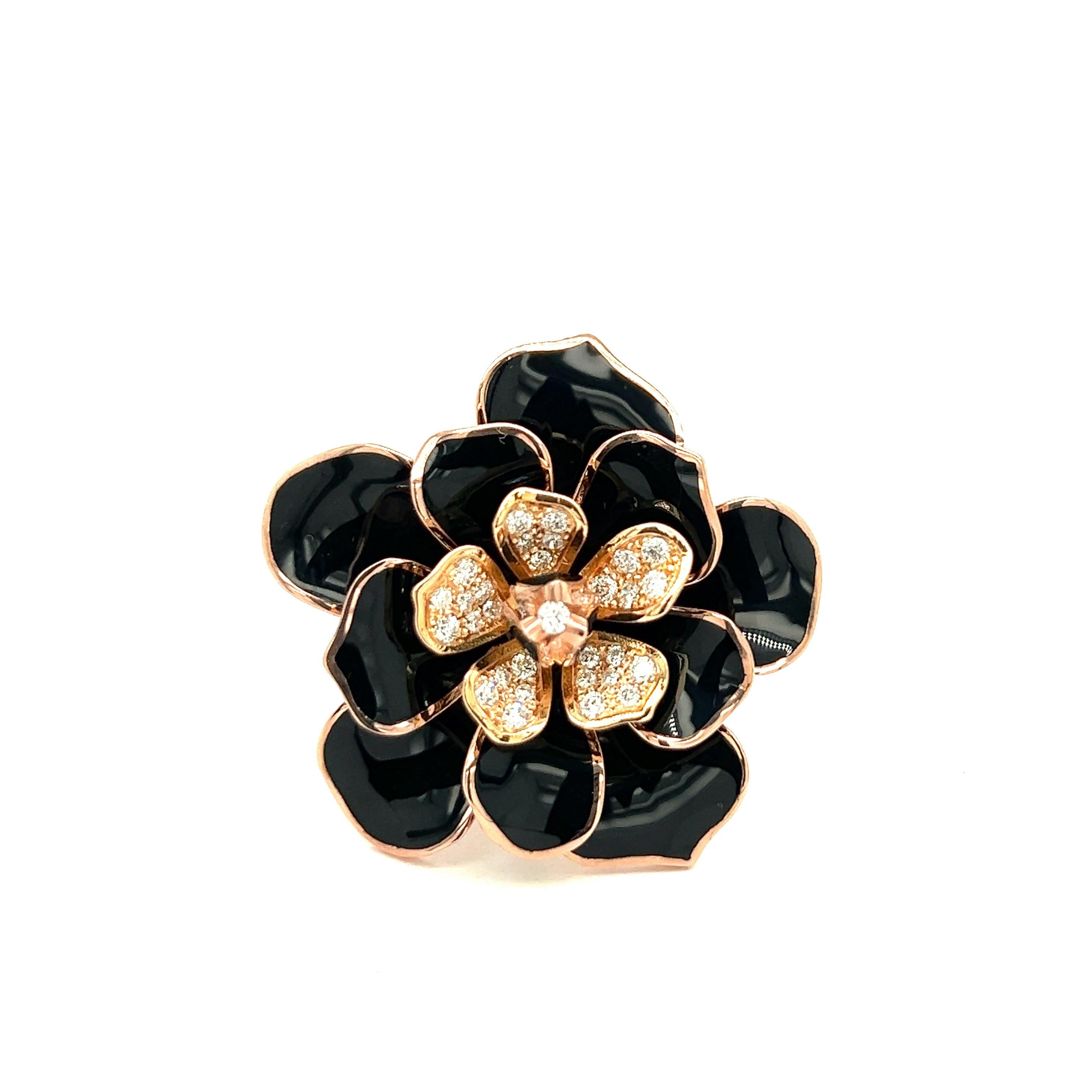 Alexis NY Black Enamel Flower Ring For Sale 6