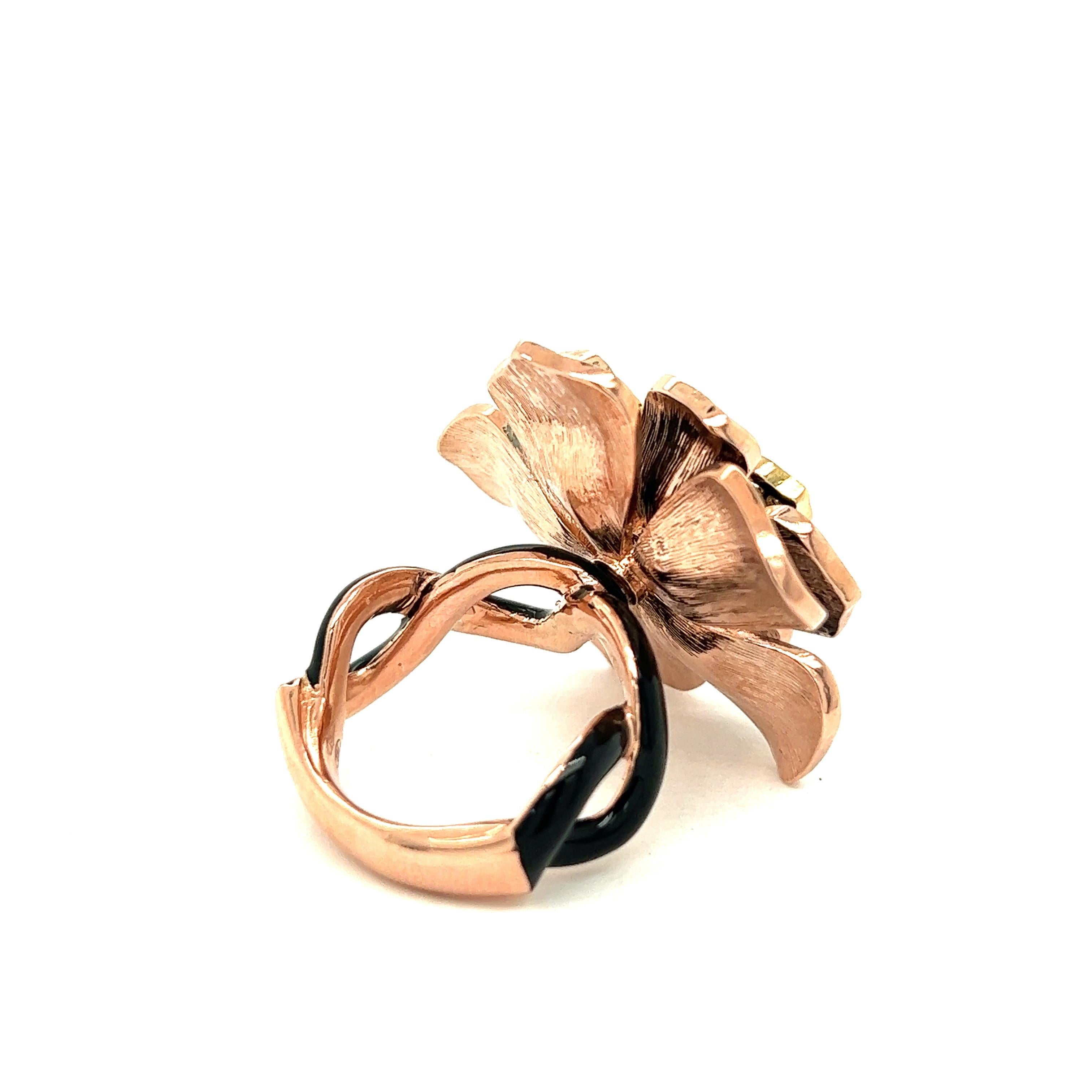 Women's Alexis NY Black Enamel Flower Ring For Sale