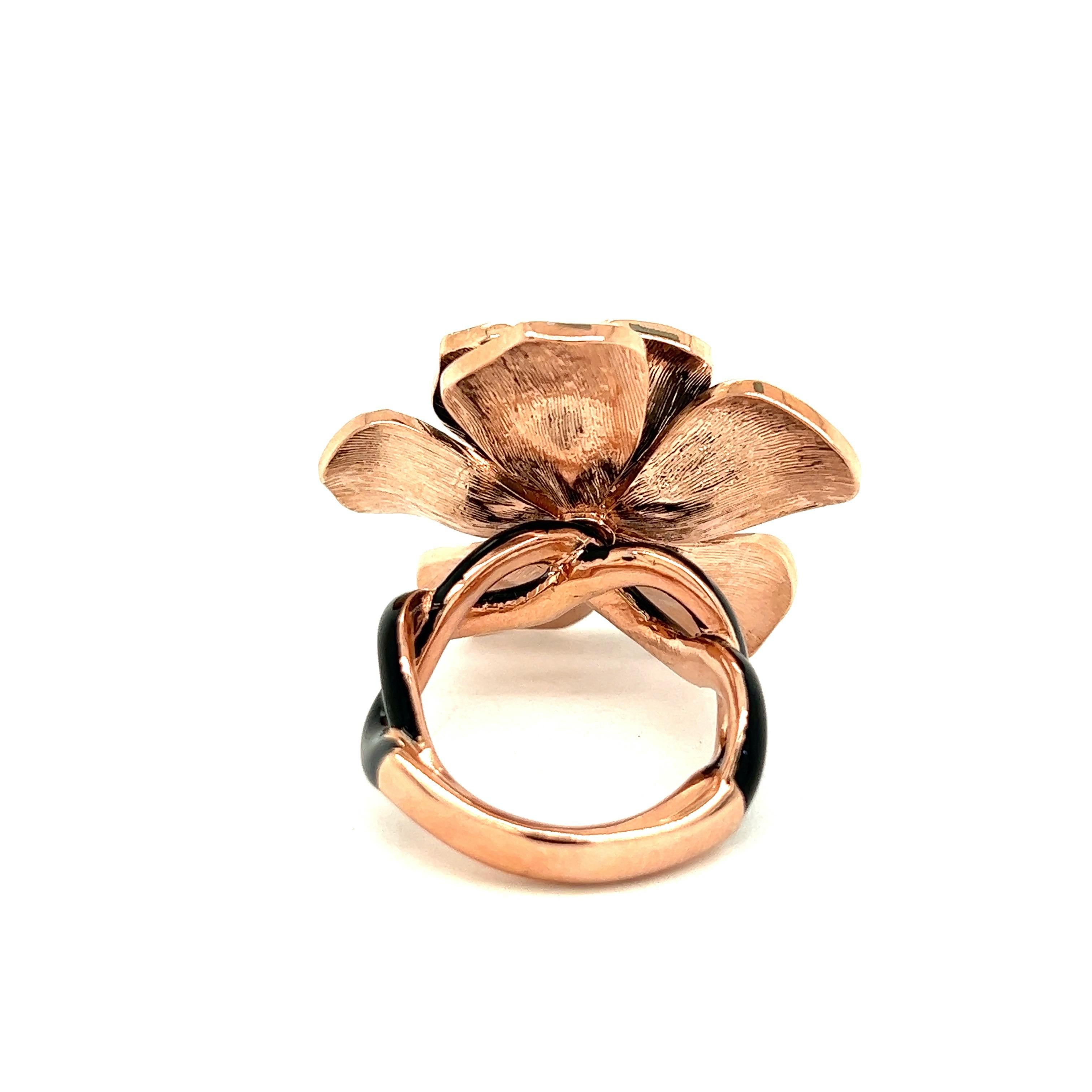 Alexis NY Black Enamel Flower Ring For Sale 1