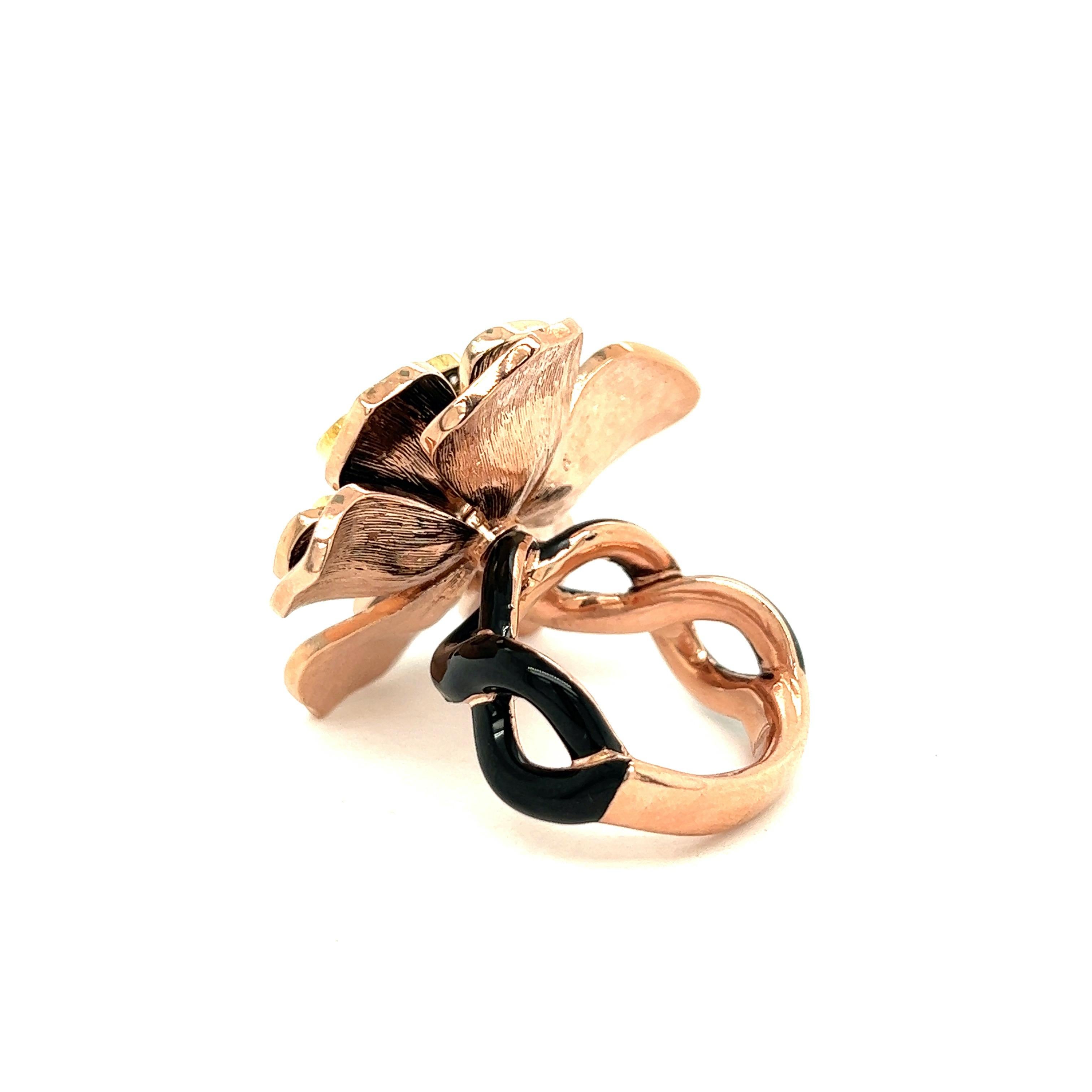 Alexis NY Black Enamel Flower Ring For Sale 2
