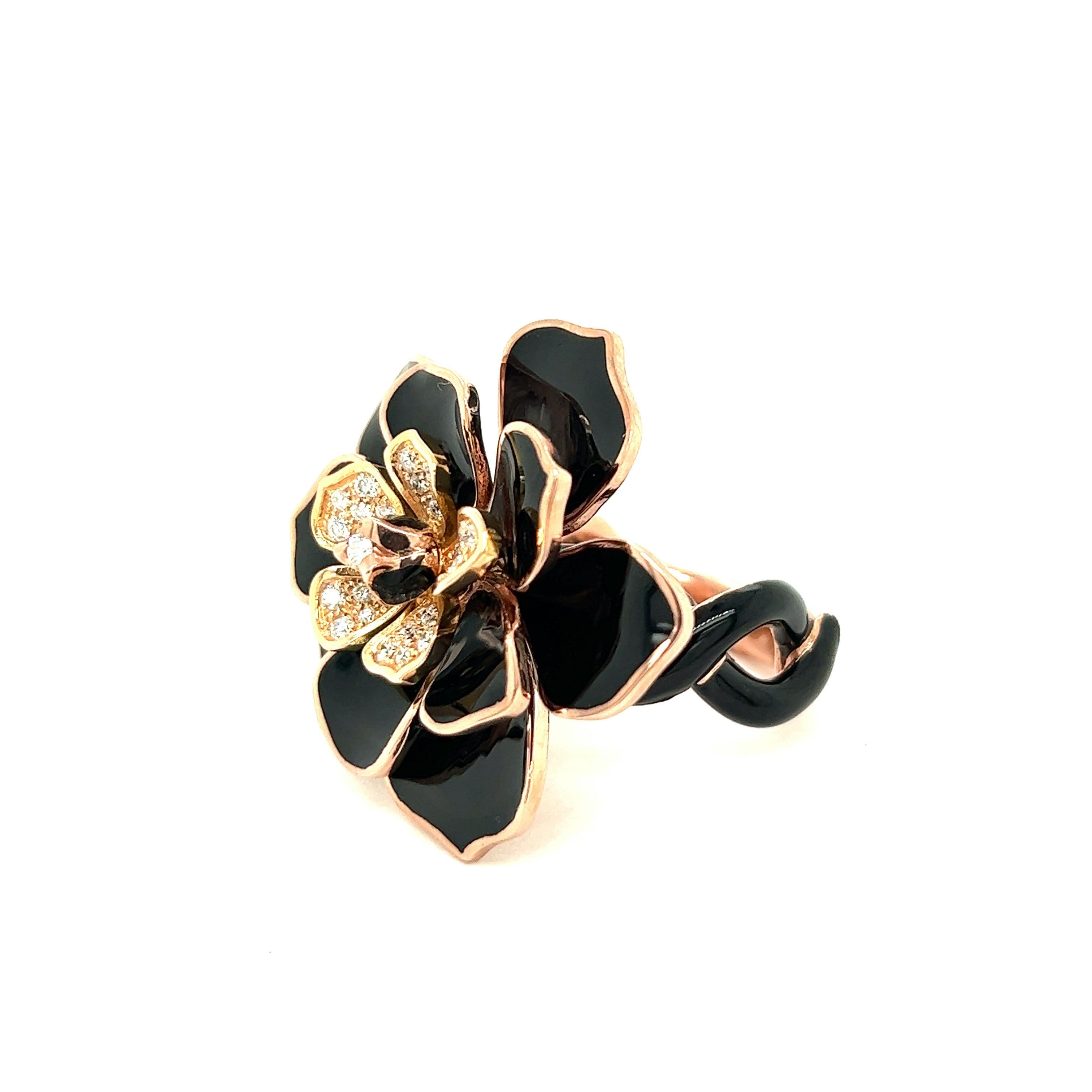 Alexis NY Black Enamel Flower Ring For Sale 4