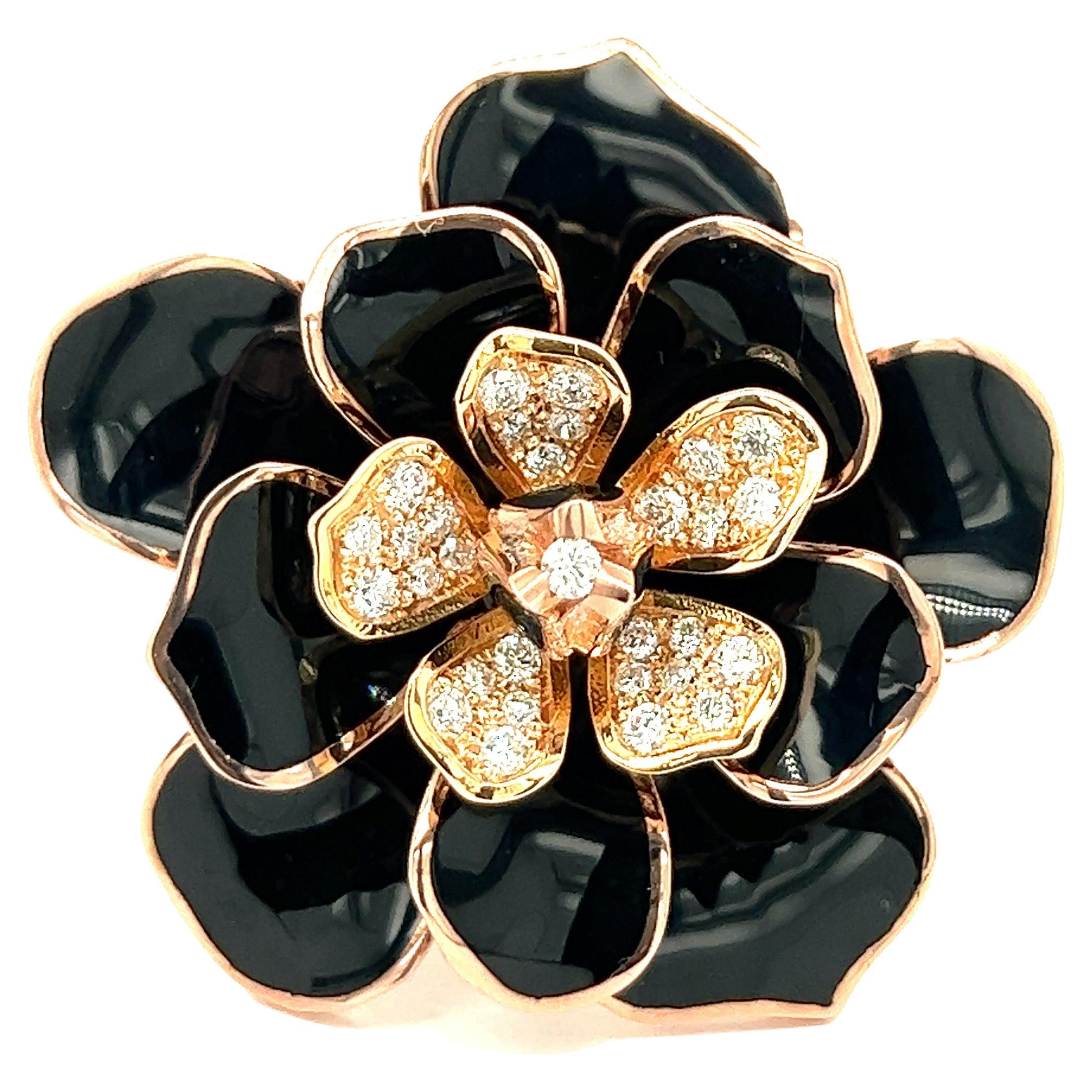 Alexis NY Black Enamel Flower Ring For Sale