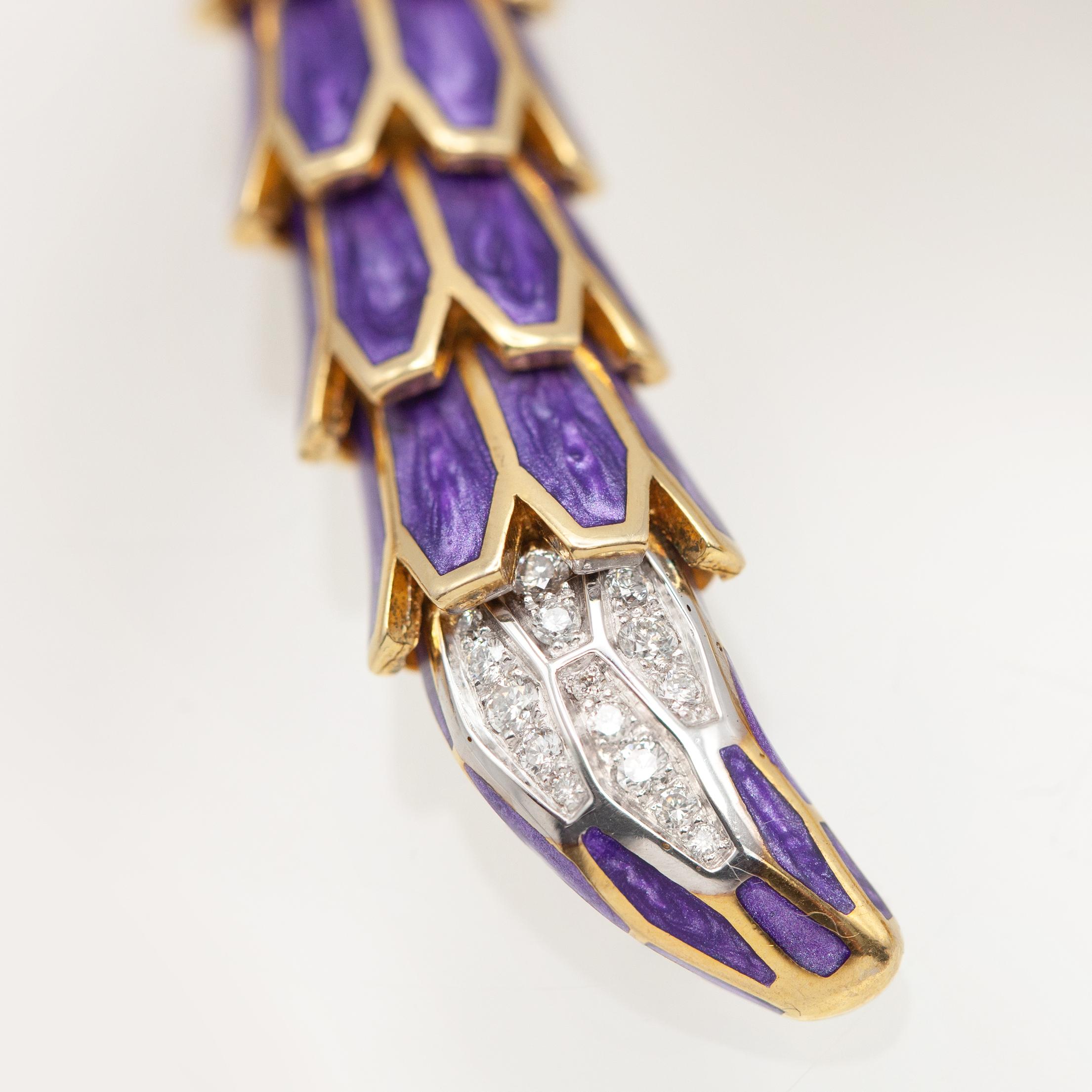 Alexis NY Diamond Ruby Enamel Serpent Necklace in 18K and Sterling in vendita 6