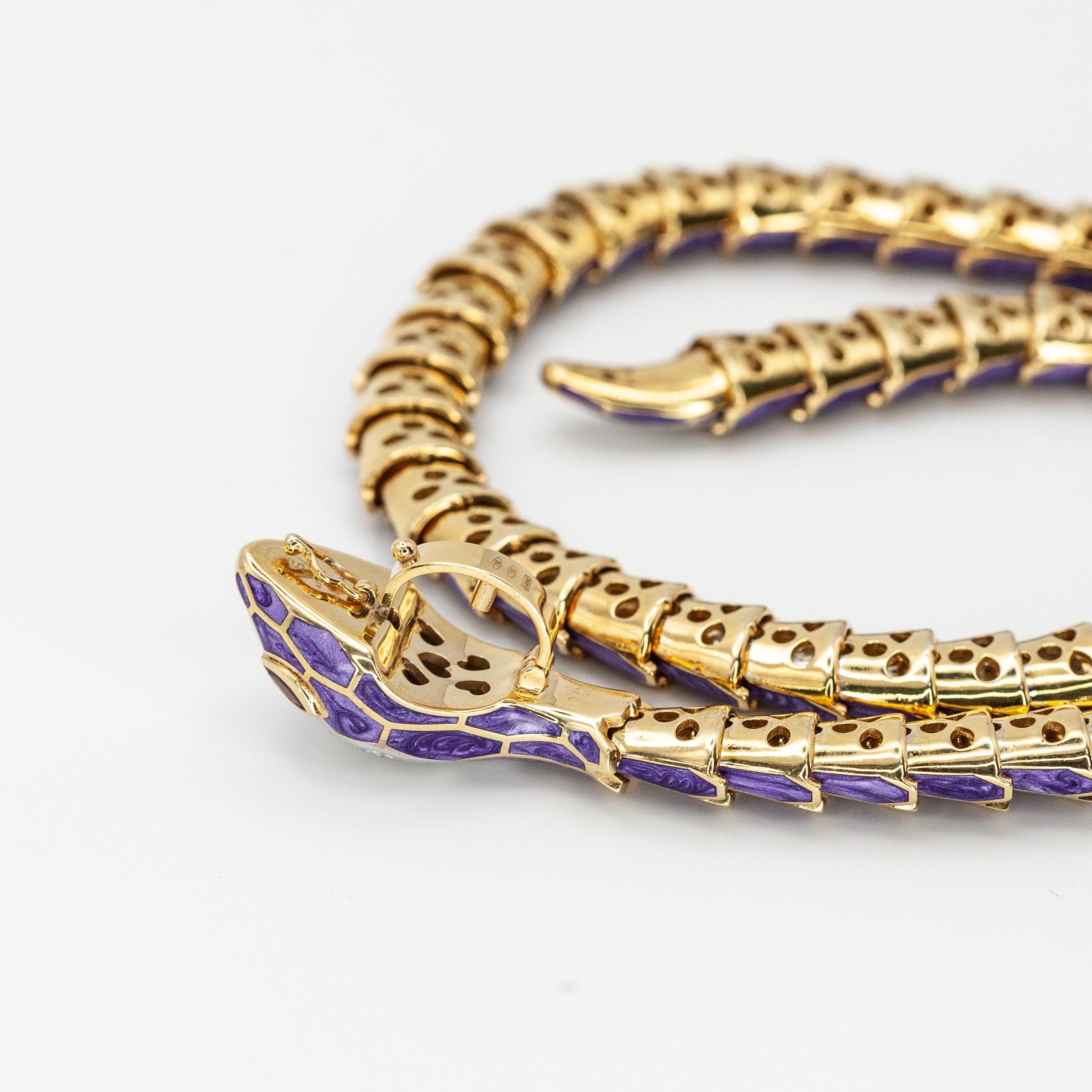 Alexis NY Diamond Ruby Enamel Serpent Necklace in 18K and Sterling in vendita 7