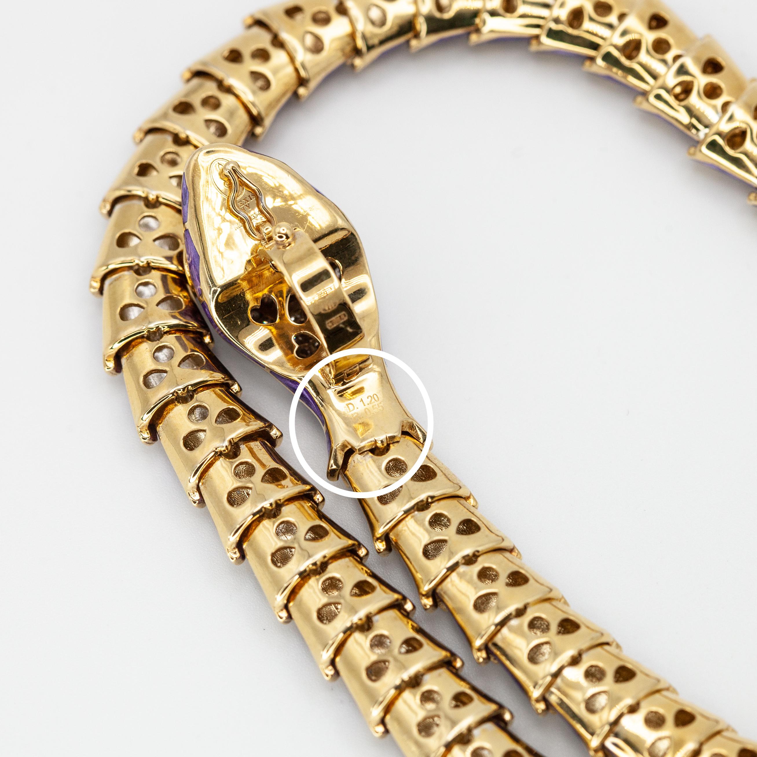 Alexis NY Diamond Ruby Enamel Serpent Necklace in 18K and Sterling in vendita 8