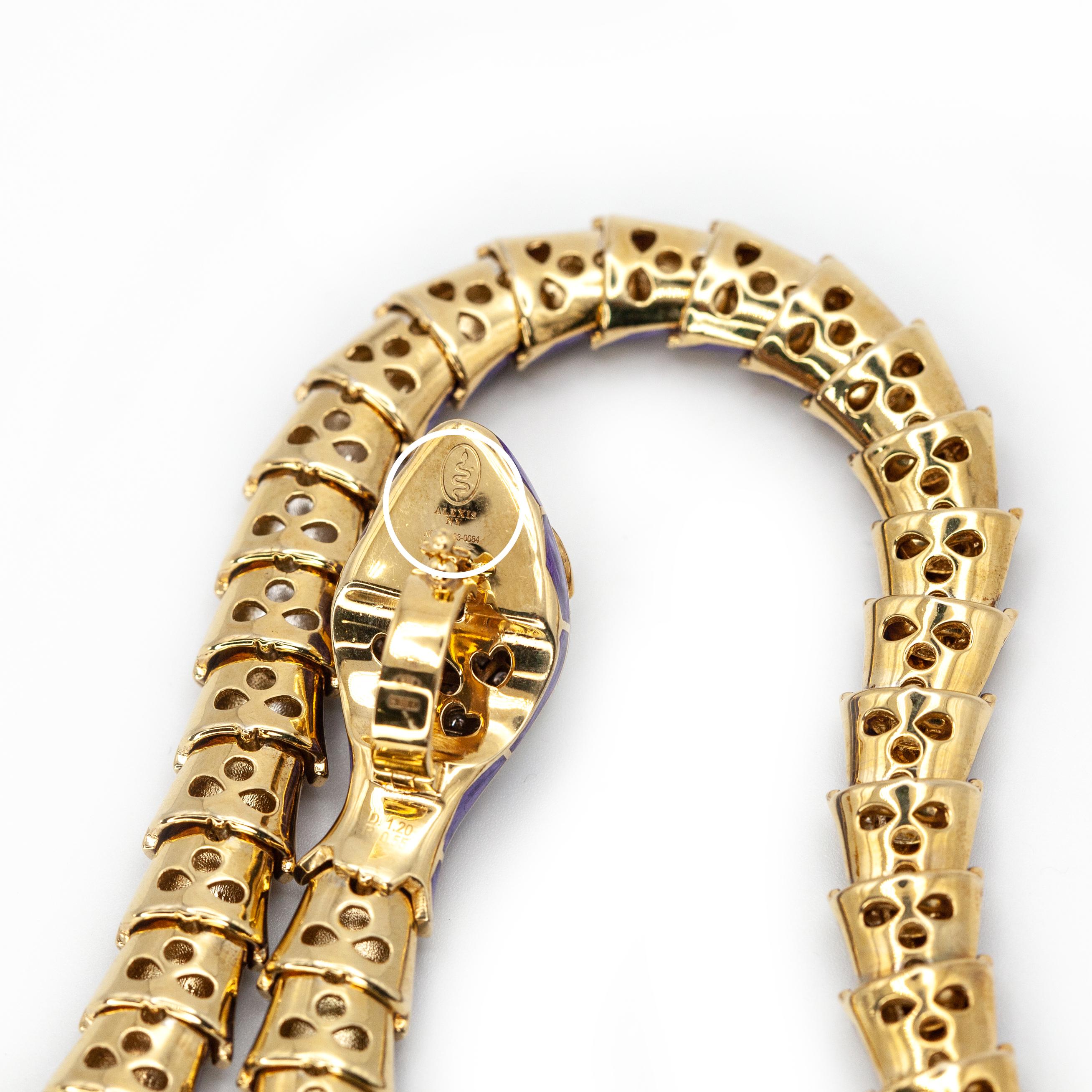 Alexis NY Diamond Ruby Enamel Serpent Necklace in 18K and Sterling in vendita 9