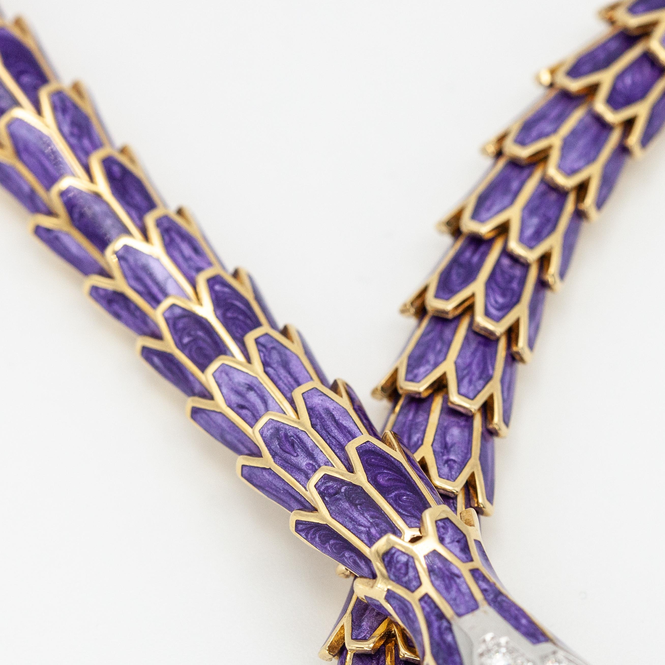 Alexis NY Diamond Ruby Enamel Serpent Necklace in 18K and Sterling in vendita 4