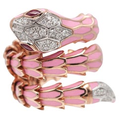 Alexis NY Anello con diamante, rubino, smalto rosa e serpente in 18 carati e argento