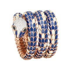 Alexis NY Diamond Sapphire Enamel 18k Gold and Silver Snake Wrap Bracelet Watch
