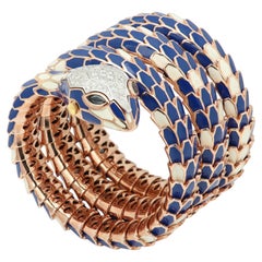 Alexis NY Diamond Sapphire Enamel 18k Gold and Silver Snake Wrap Bracelet Watch