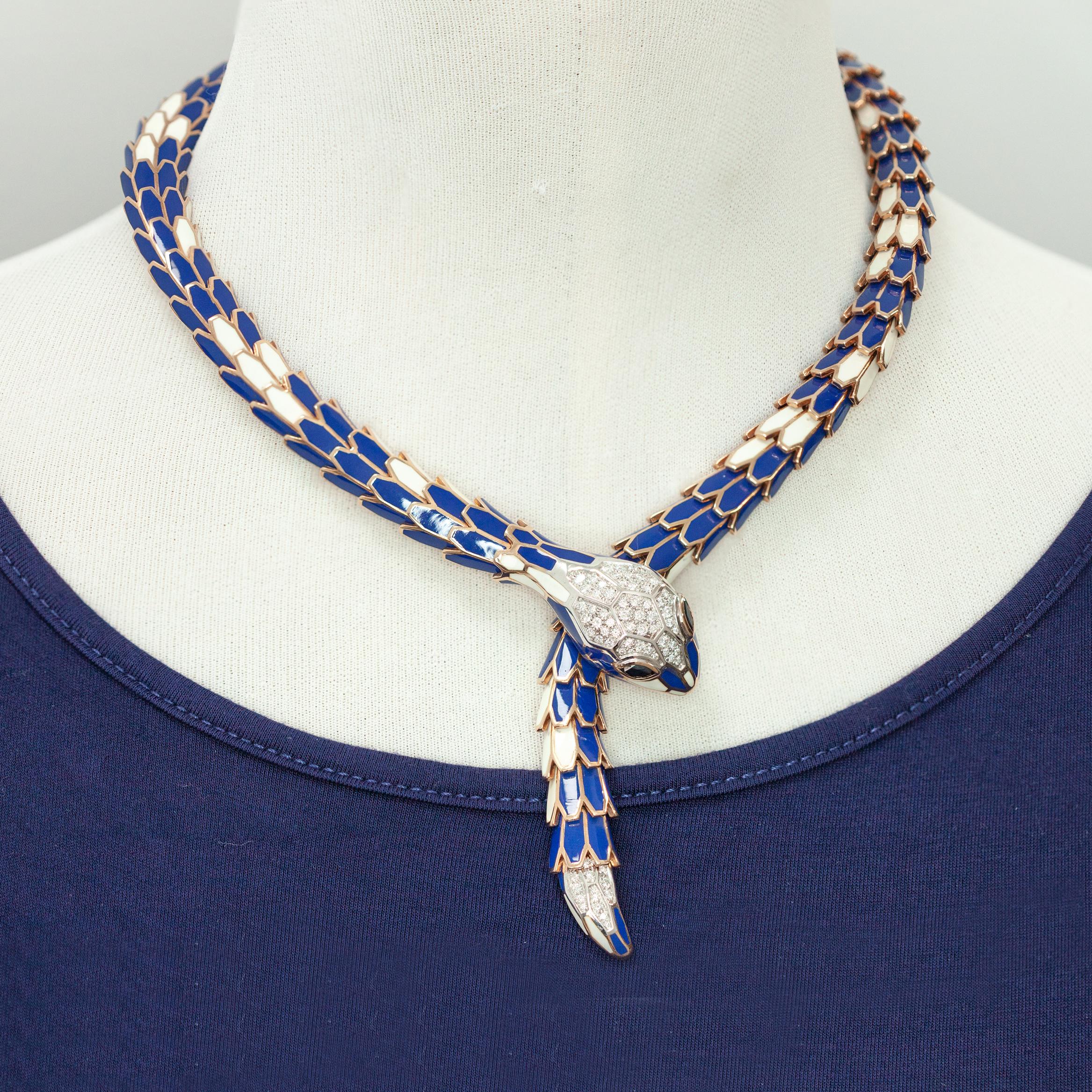 Moderno Collana Alexis NY con diamante, zaffiro e smalto, in oro 18 carati e sterling in vendita