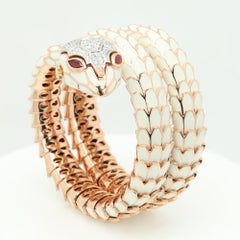 Alexis NY Diamonds Ruby Enamel 18k Gold and Silver Snake Wrap Bracelet Watch