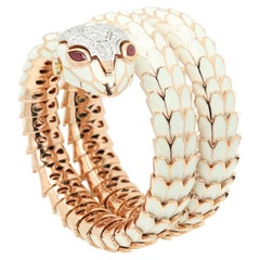 Alexis NY Diamonds Ruby Enamel 18k Gold and Silver Snake Wrap Bracelet Watch
