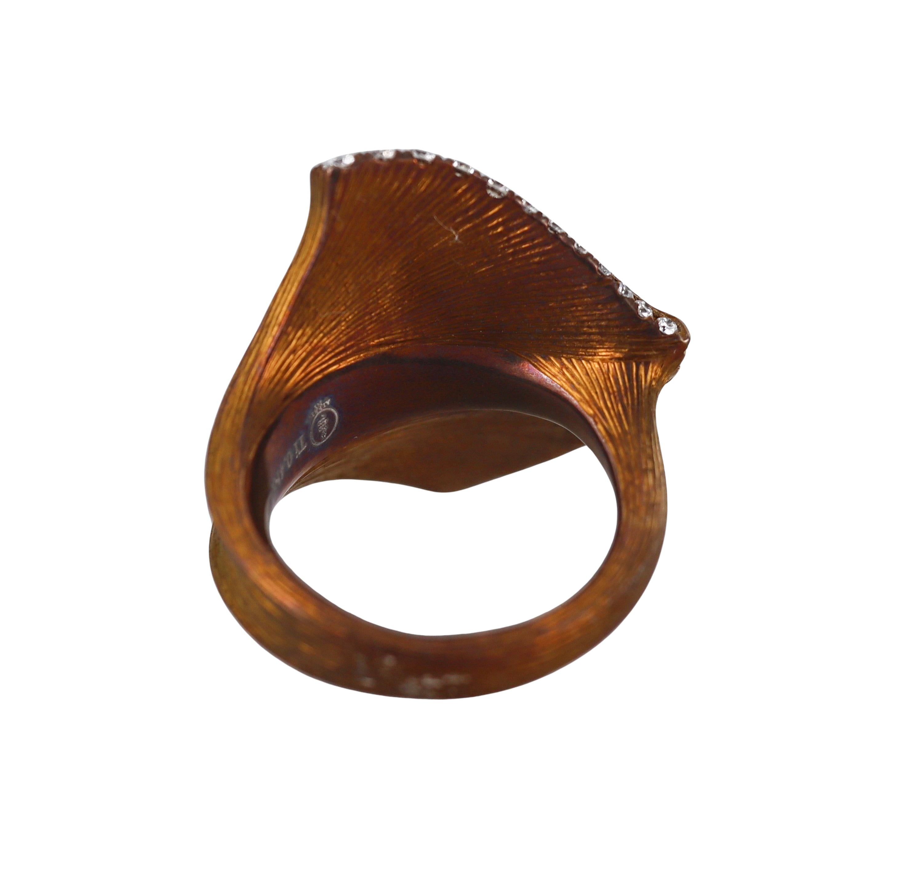 Women's Alexis NY Golden Titanium Diamond Leaf Motif Ring For Sale