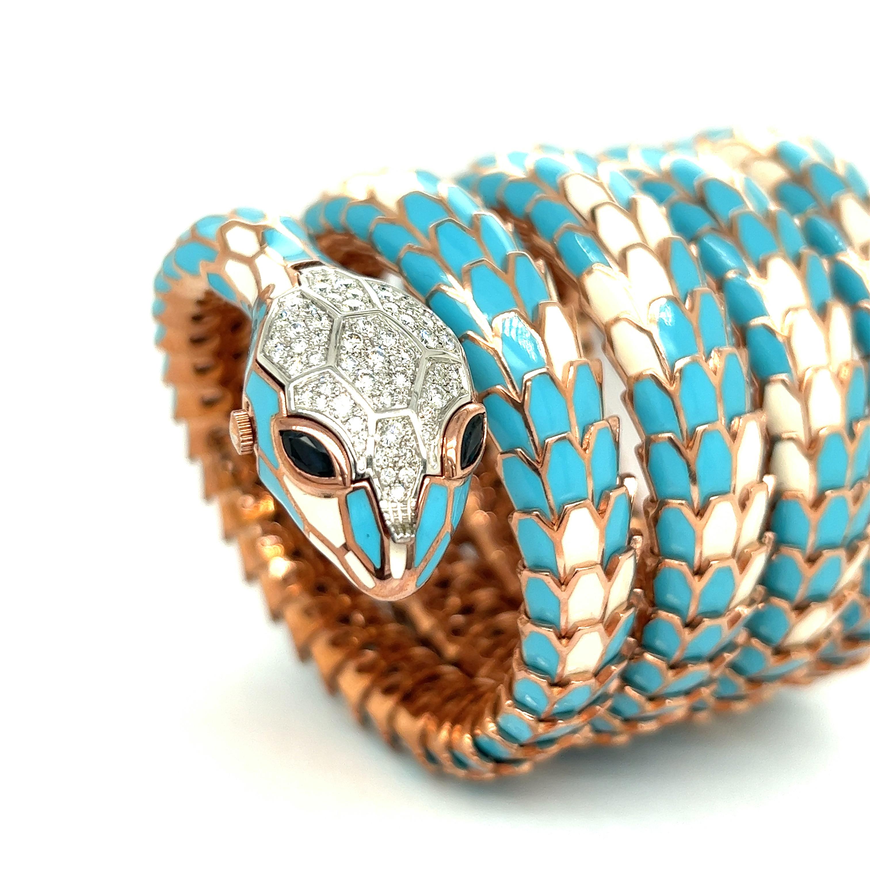 Contemporary Alexis NY Light Blue & White Enamel Five Row Watch Wrap Bracelet  For Sale
