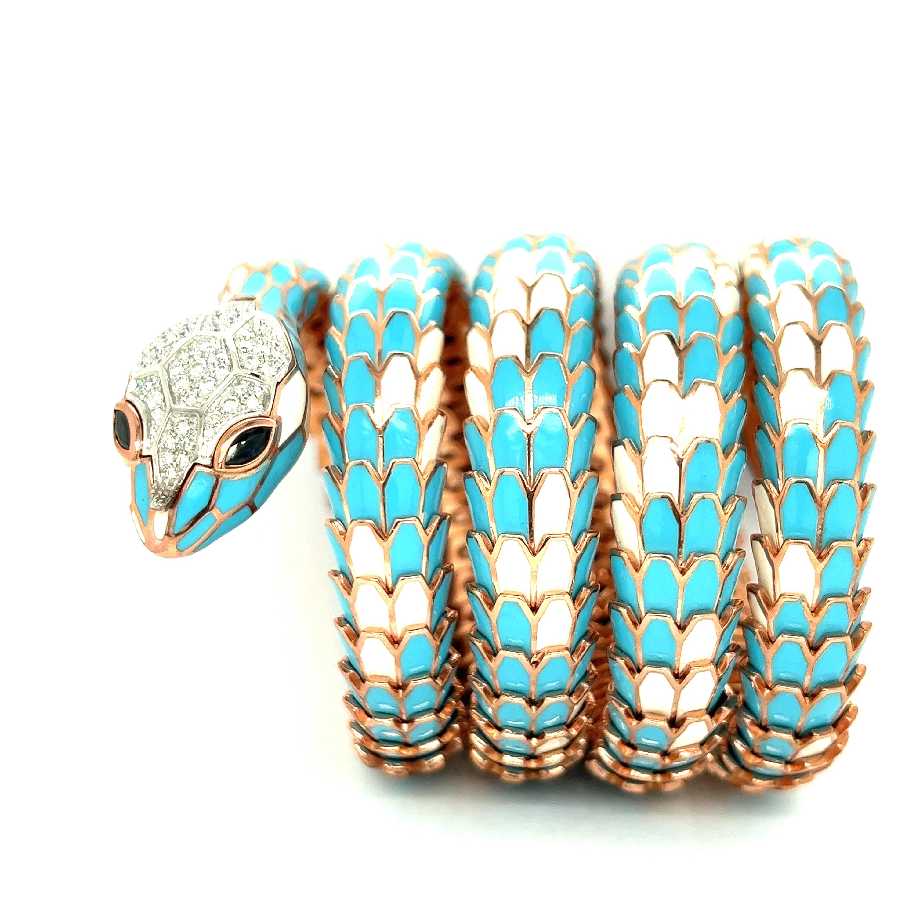 Mixed Cut Alexis NY Light Blue & White Enamel Five Row Watch Wrap Bracelet  For Sale