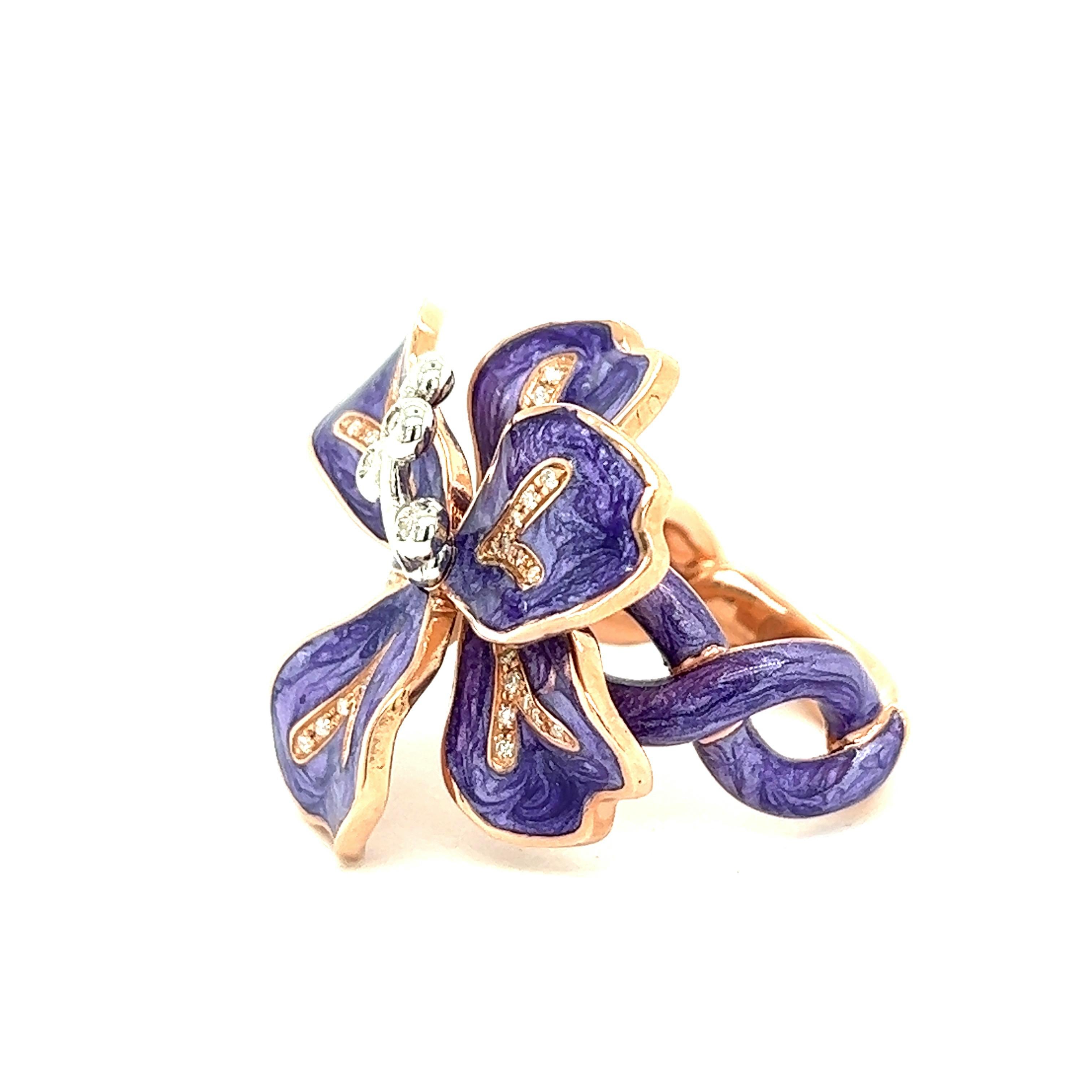 Alexis NY Purple Mother of Pearl Enamel Flower Ring For Sale 2