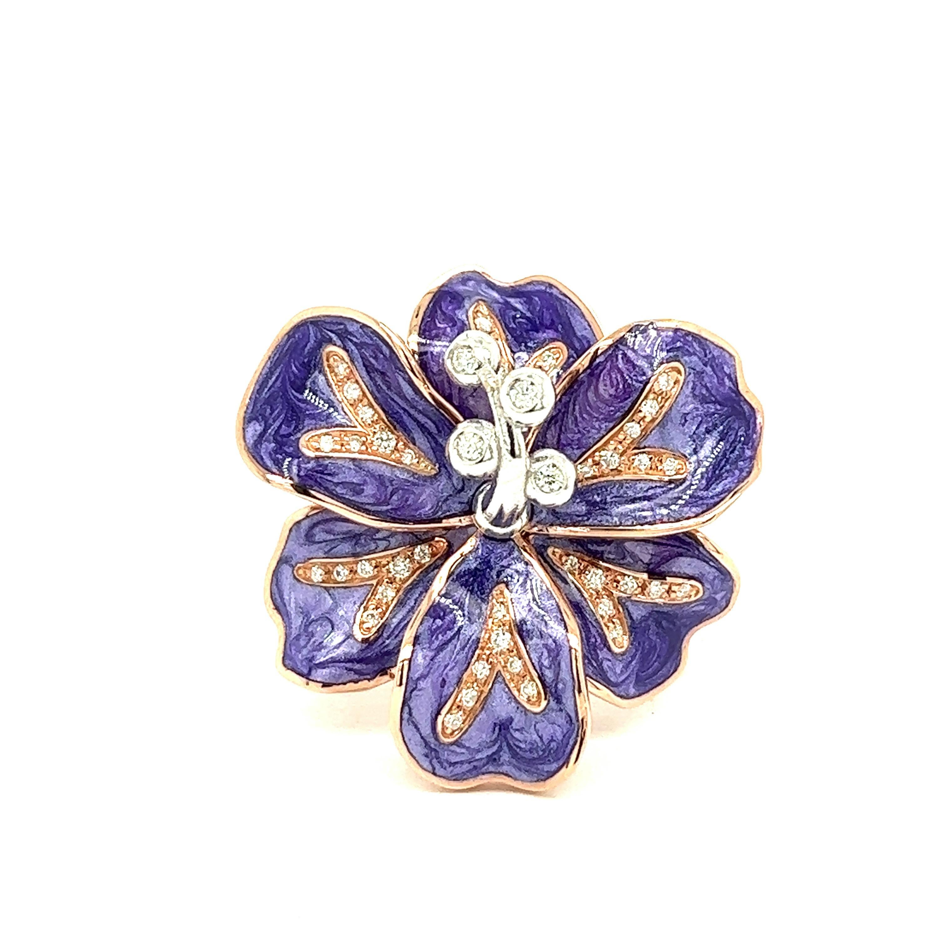Alexis NY Purple Mother of Pearl Enamel Flower Ring For Sale 4