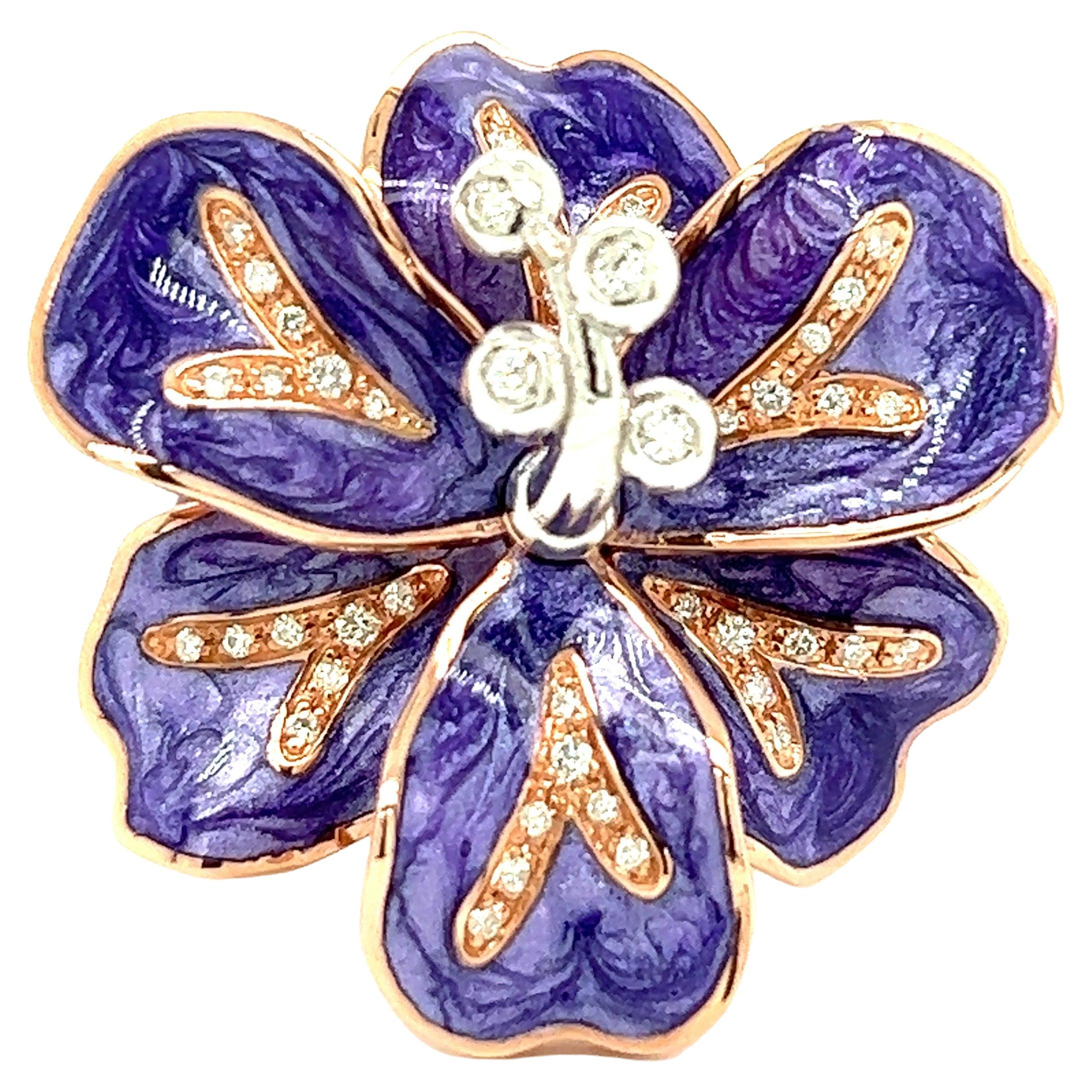 Alexis NY Bague fleur en nacre violette émaillée