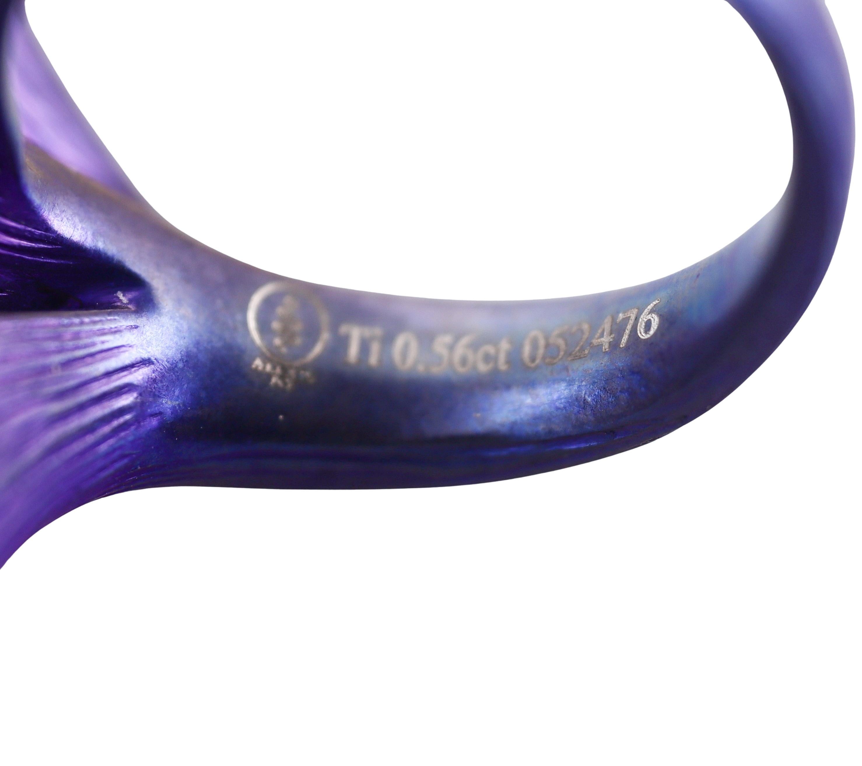Women's Alexis NY Purple Titanium Diamond Leaf Motif Ring For Sale