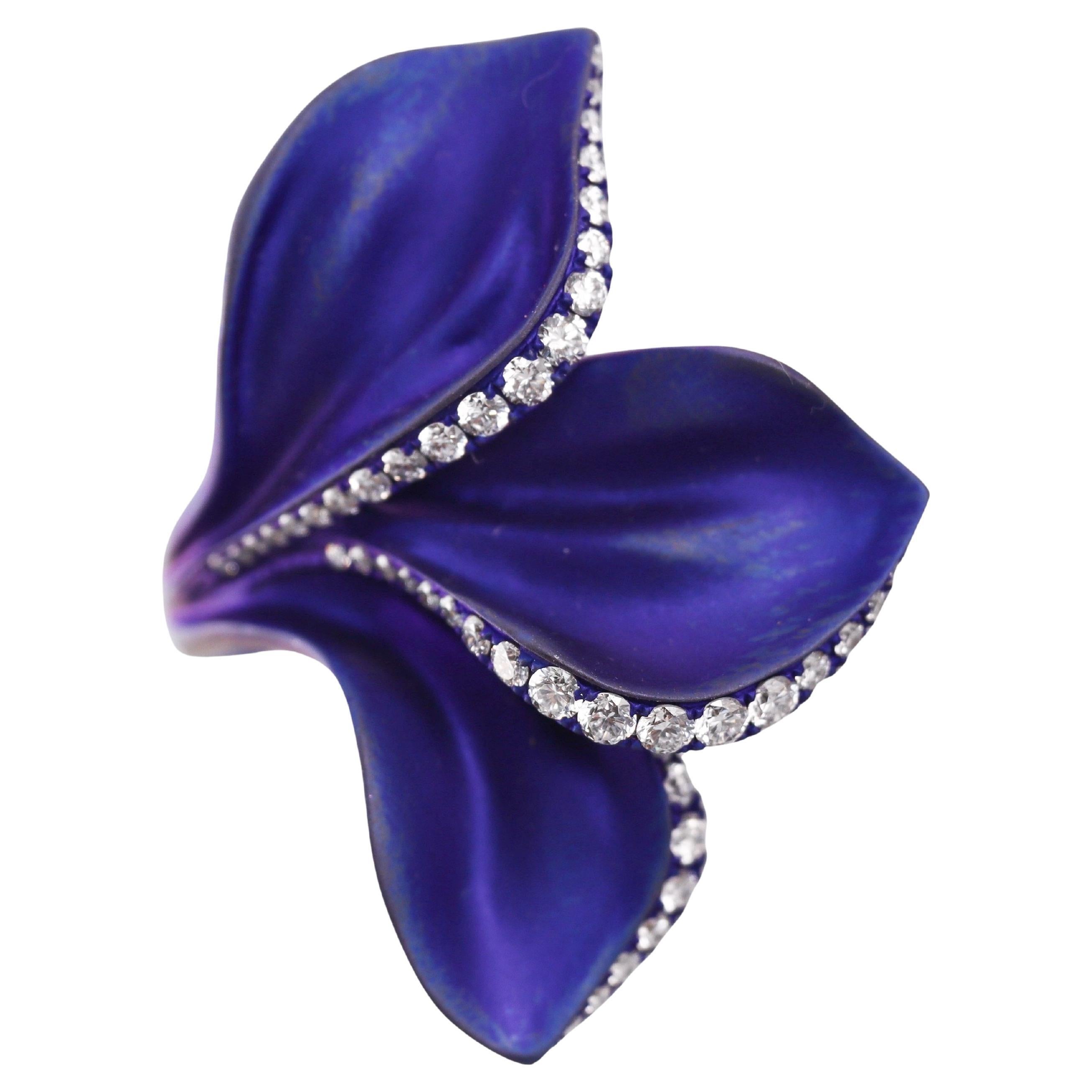 Alexis NY Purple Titanium Diamond Leaf Motif Ring