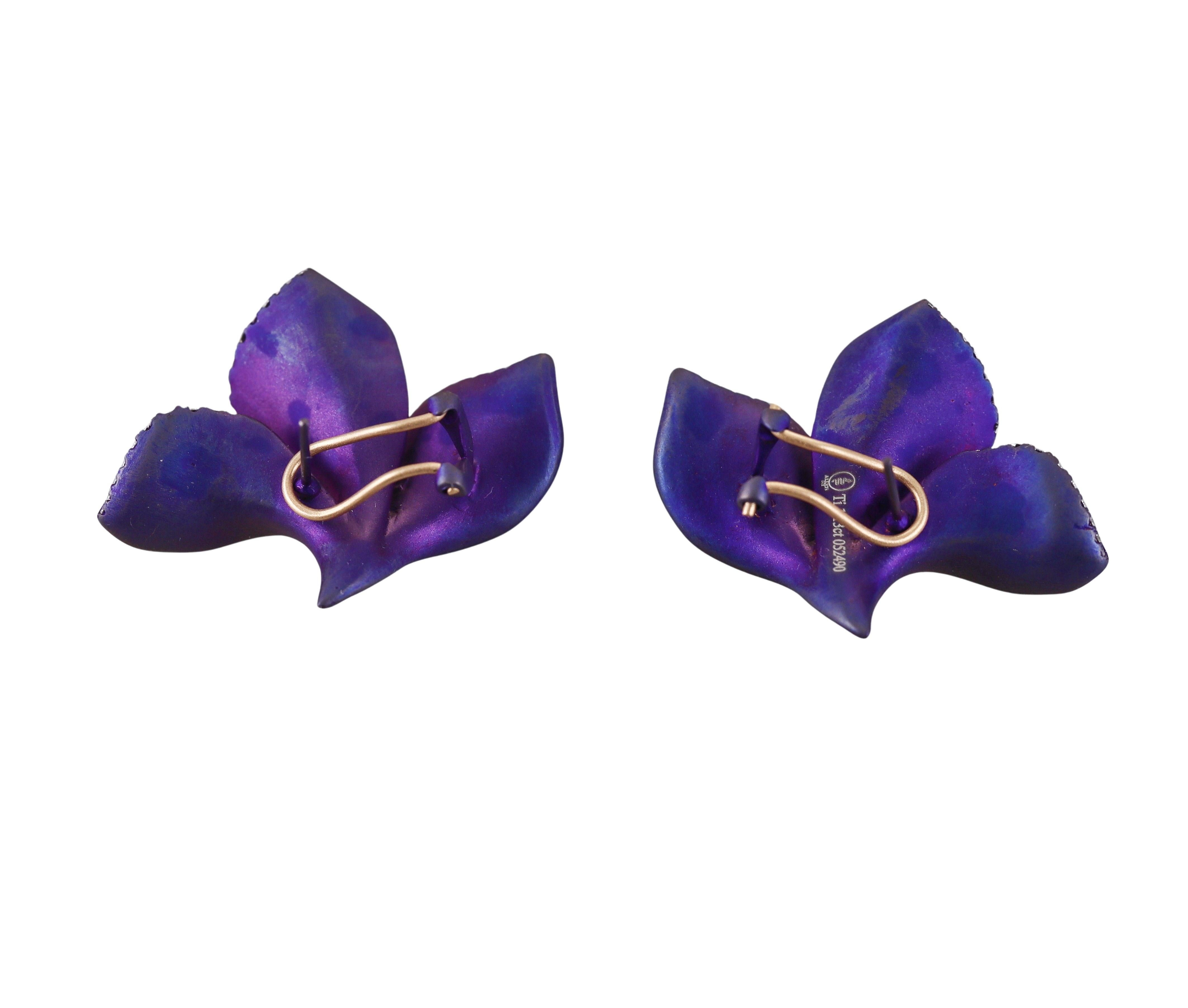 Women's Alexis NY Purple Titanium Leaf Diamond Earrings For Sale