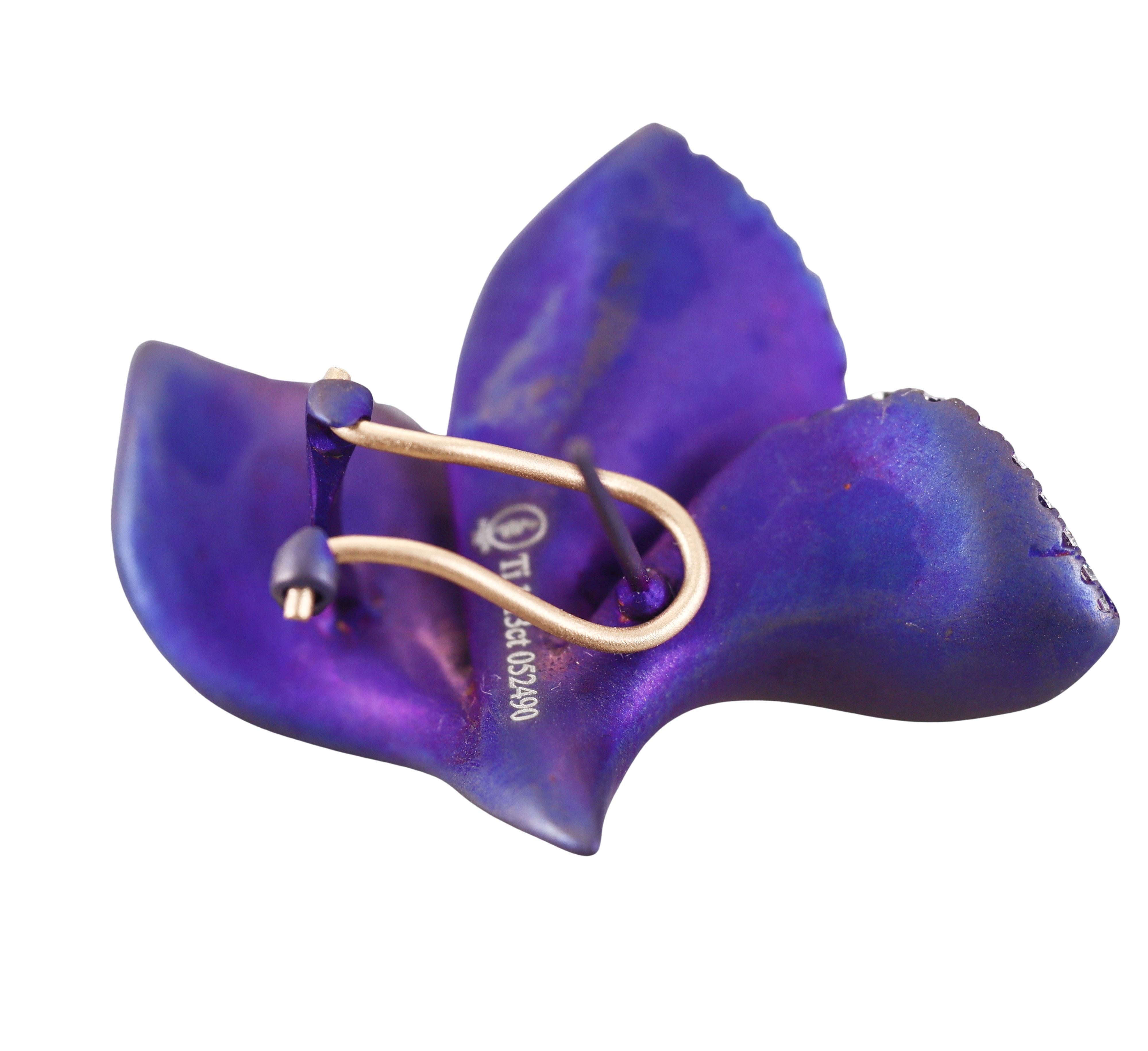 Alexis NY Purple Titanium Leaf Diamond Earrings For Sale 1