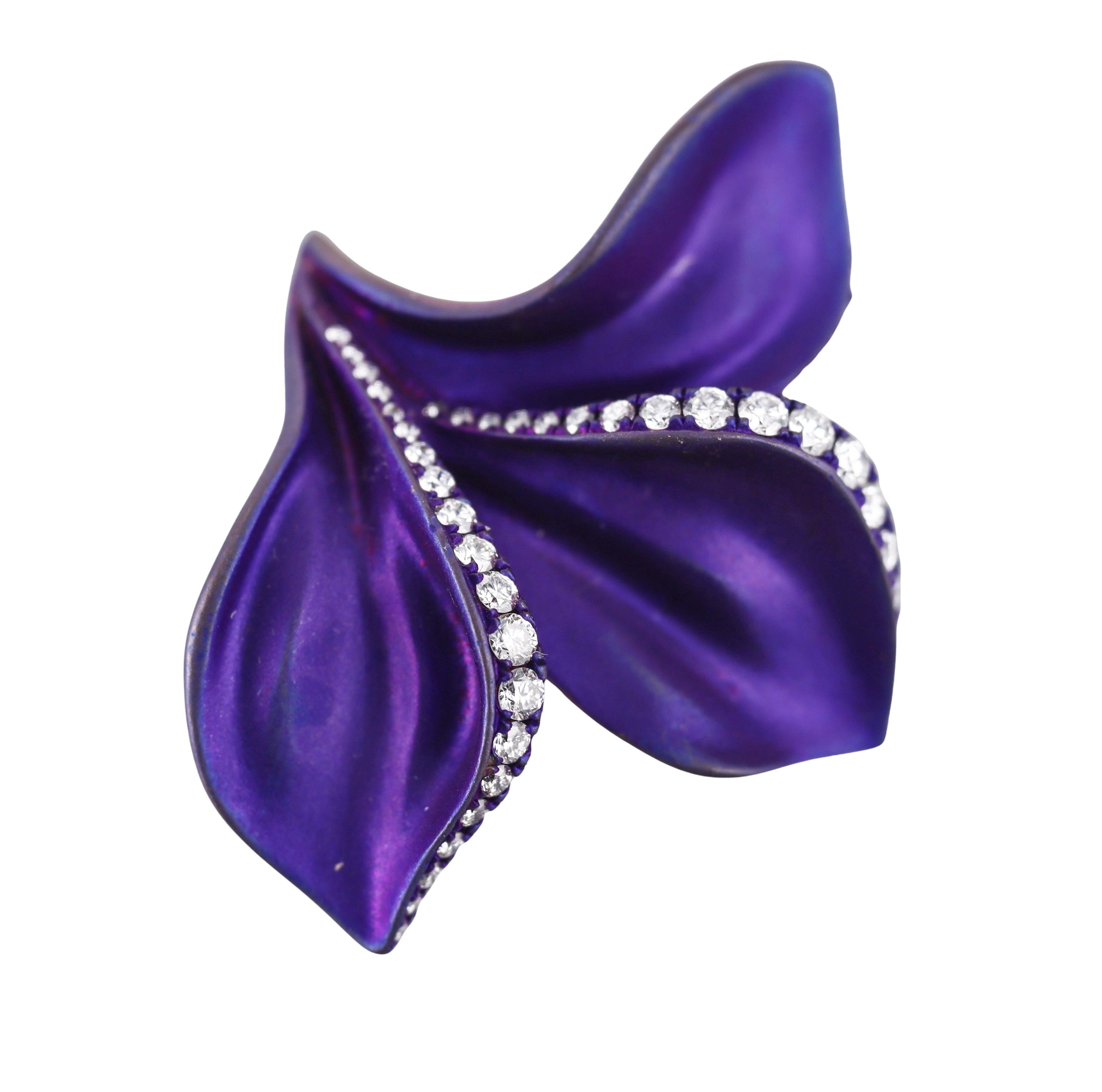 Alexis NY Purple Titanium Leaf Diamond Earrings For Sale 2