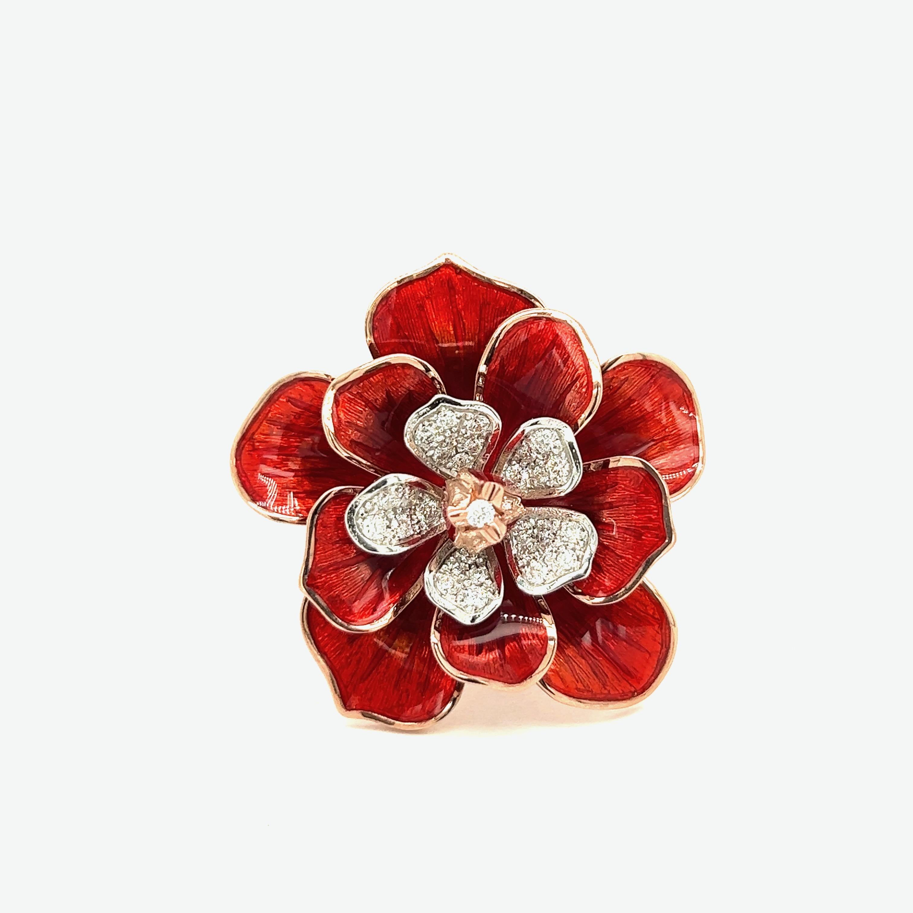 Alexis NY Red Enamel Flower Ring For Sale 6
