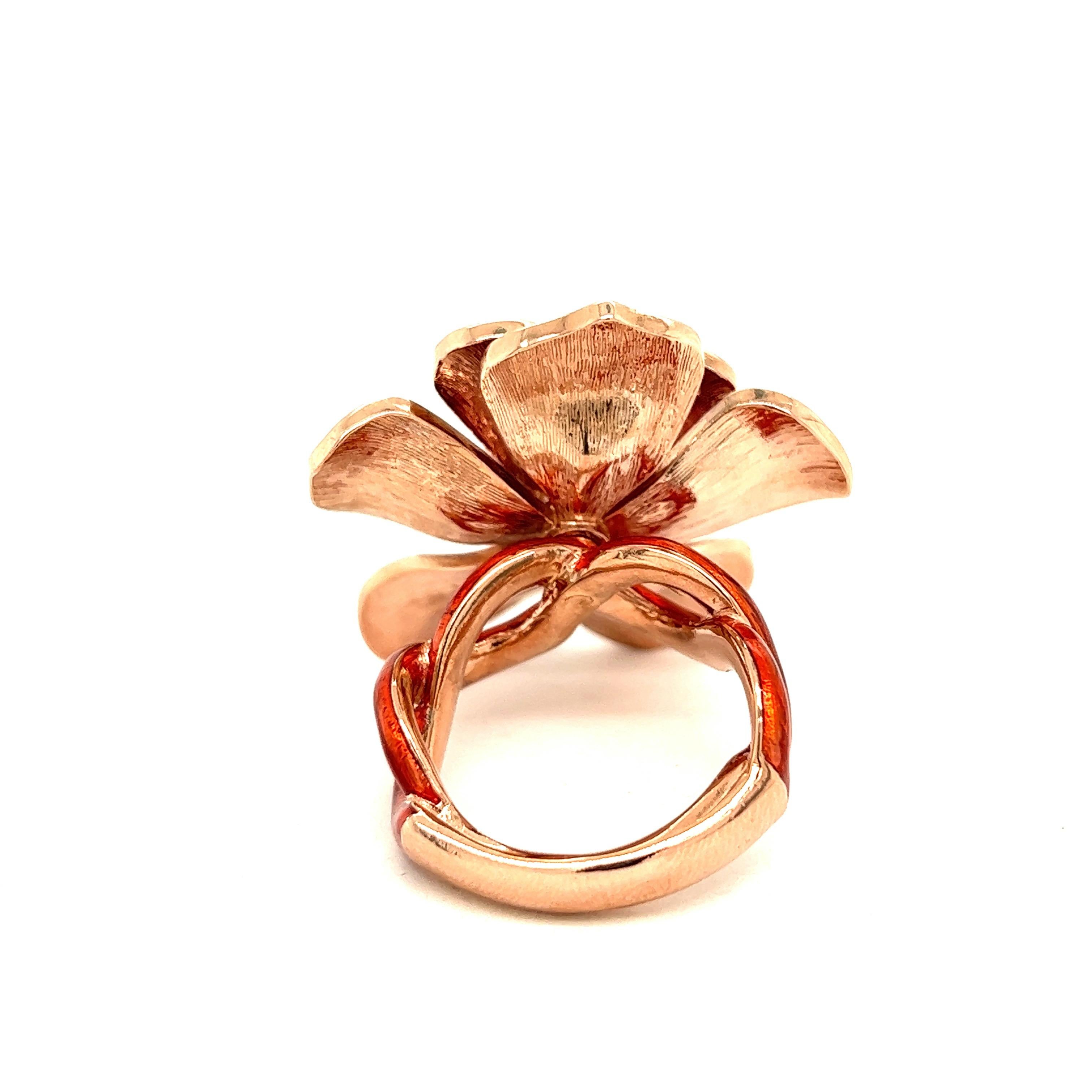 Alexis NY Red Enamel Flower Ring For Sale 1