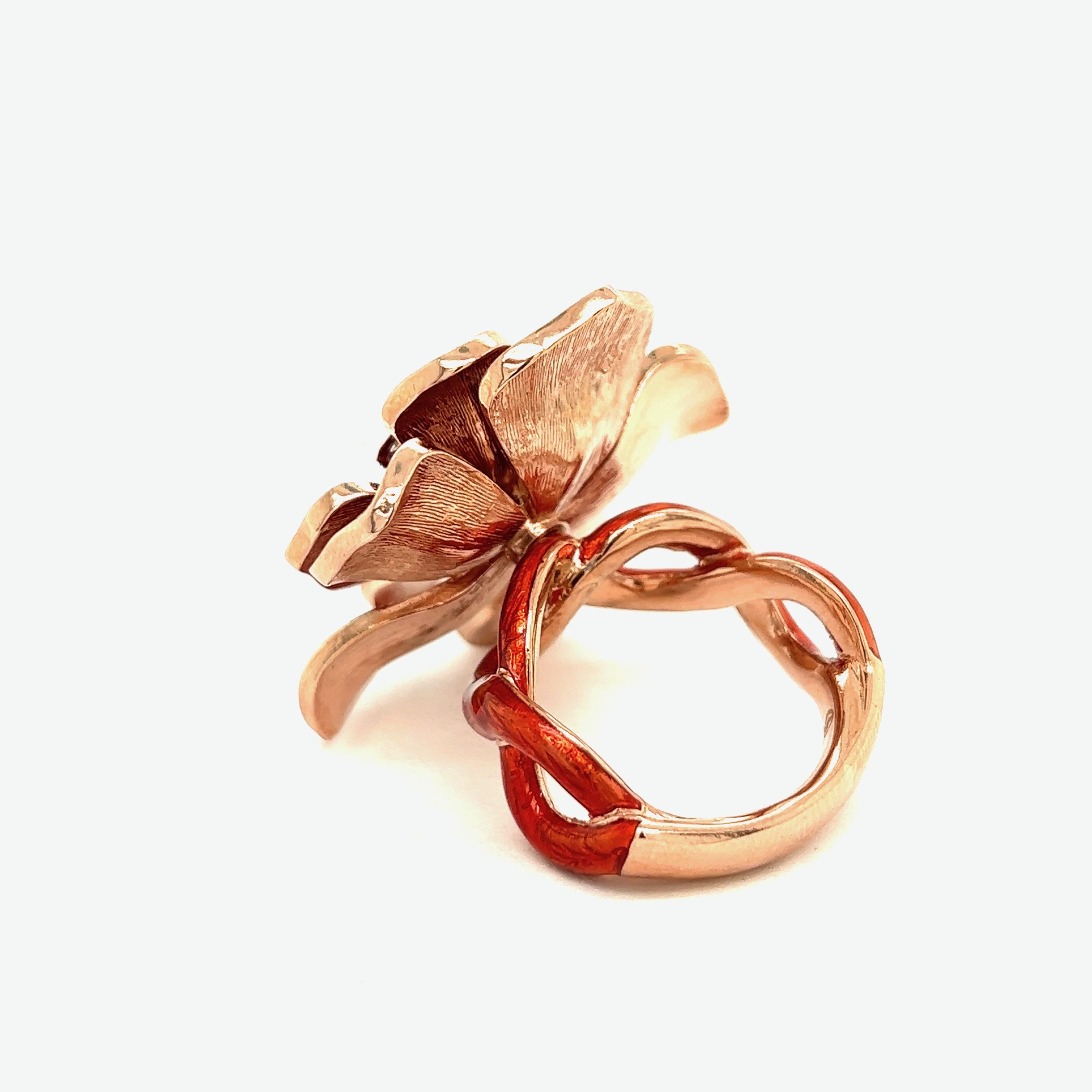 Alexis NY Red Enamel Flower Ring For Sale 2
