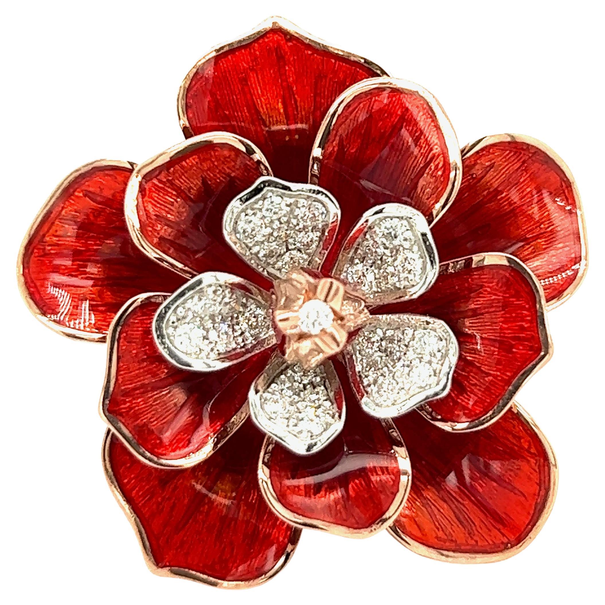 Alexis NY Red Enamel Flower Ring For Sale