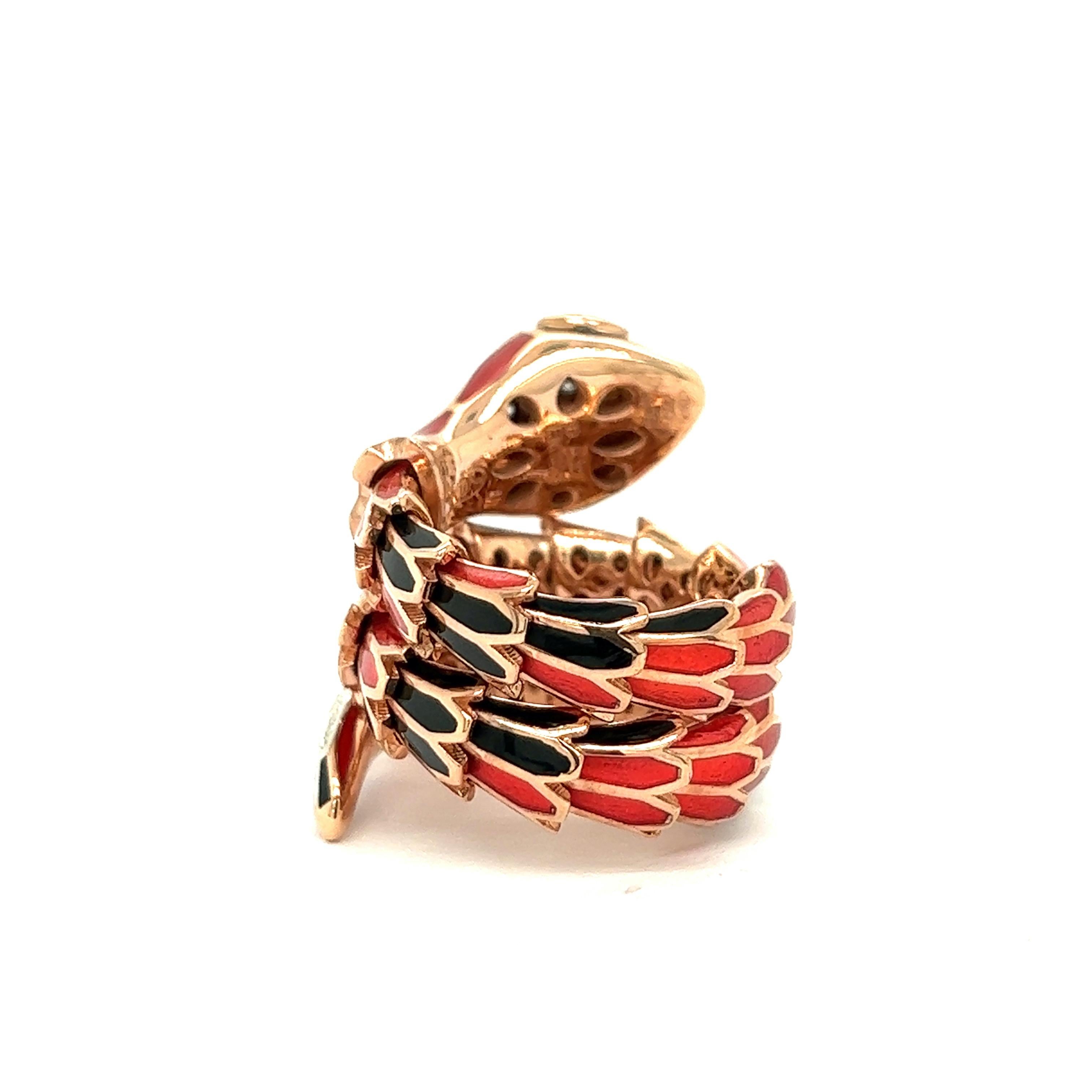 Contemporary Alexis NY Transparent Red & Black Enamel Wrap Ring For Sale