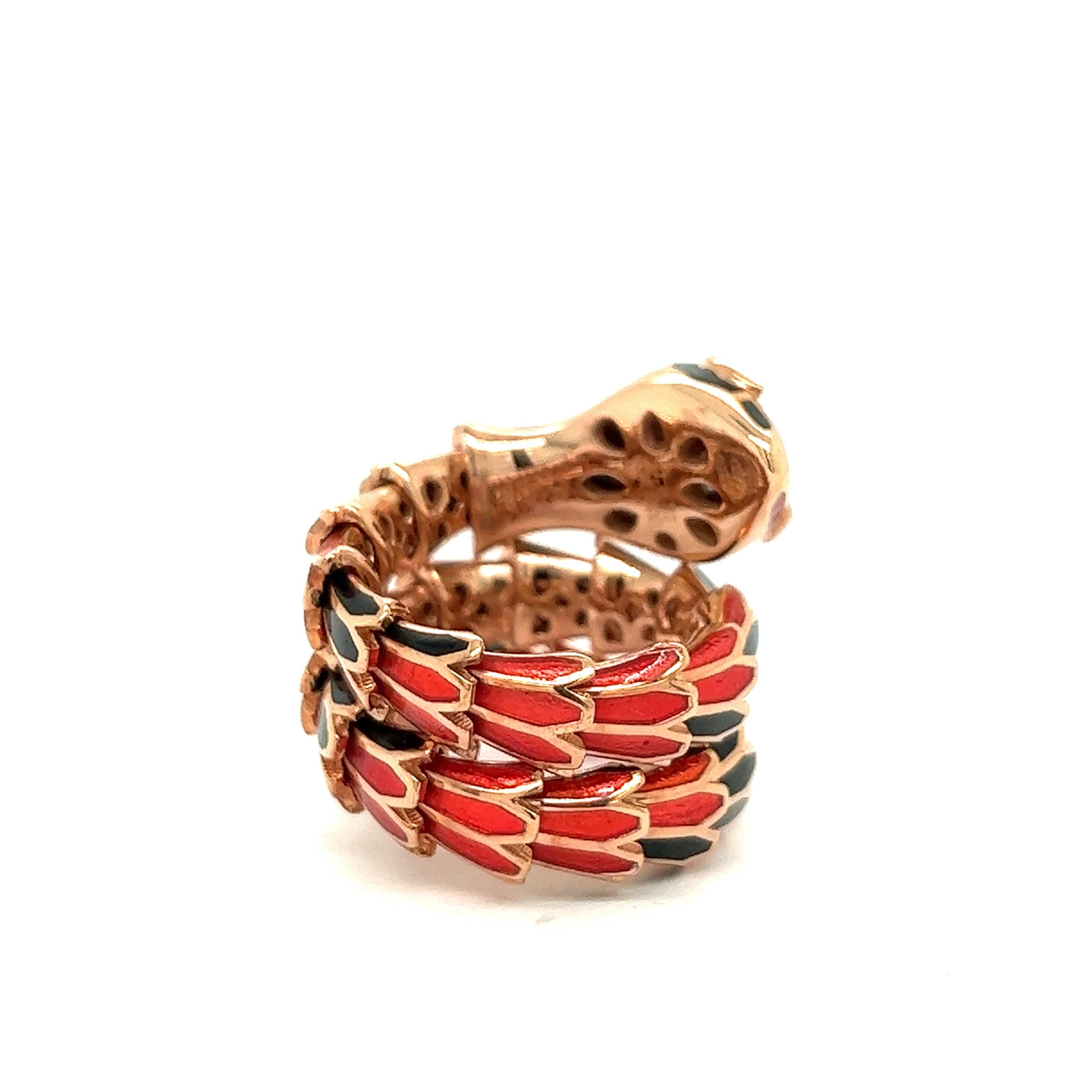 Mixed Cut Alexis NY Transparent Red & Black Enamel Wrap Ring For Sale