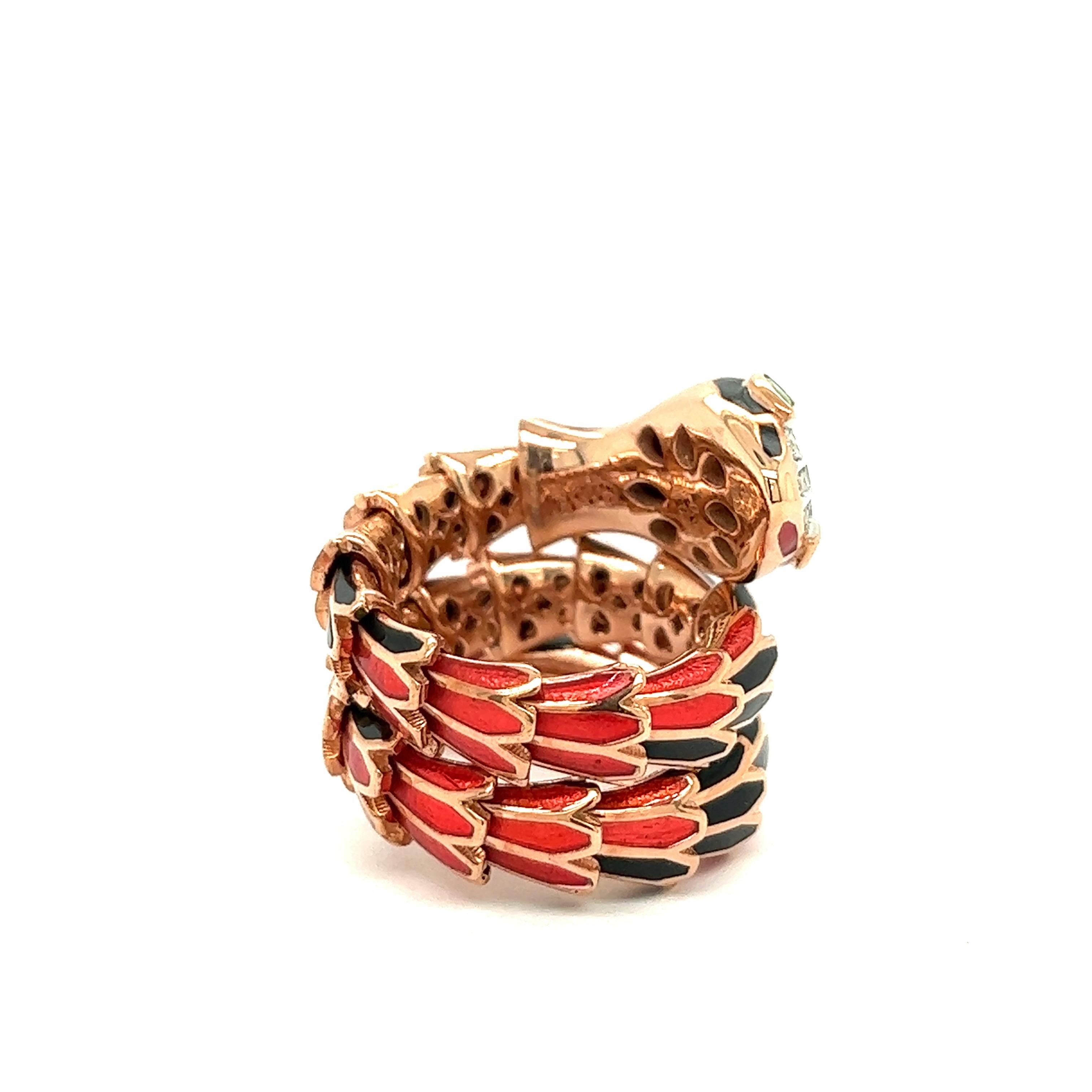 Women's or Men's Alexis NY Transparent Red & Black Enamel Wrap Ring For Sale