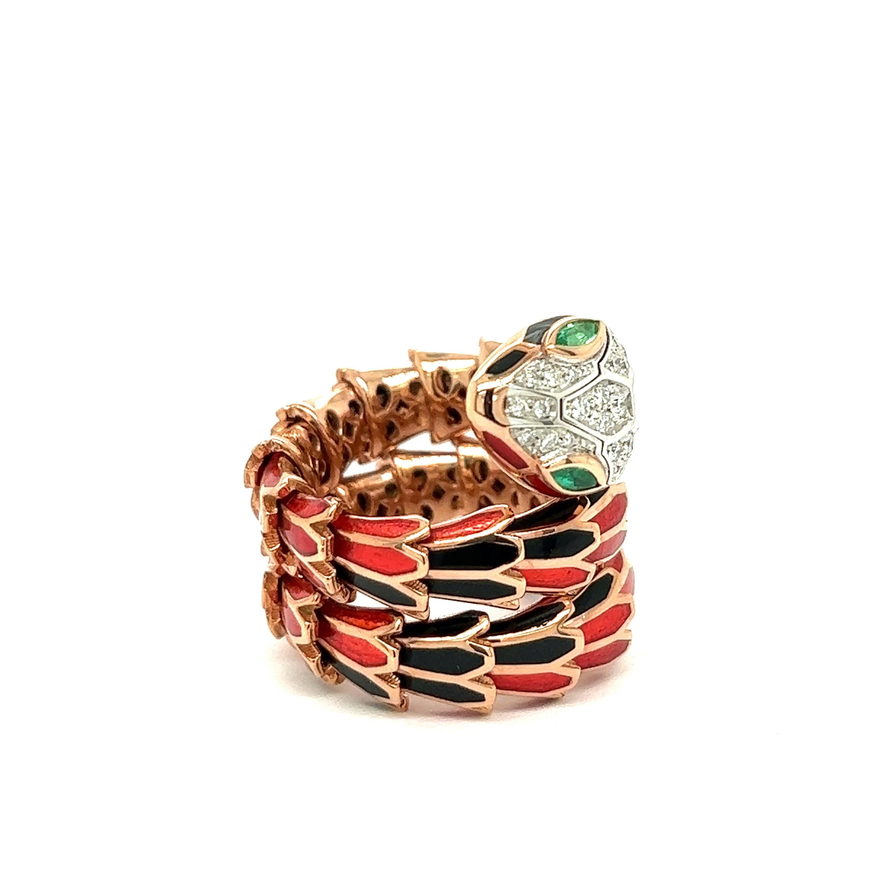 Alexis NY Transparent Red & Black Enamel Wrap Ring For Sale 1