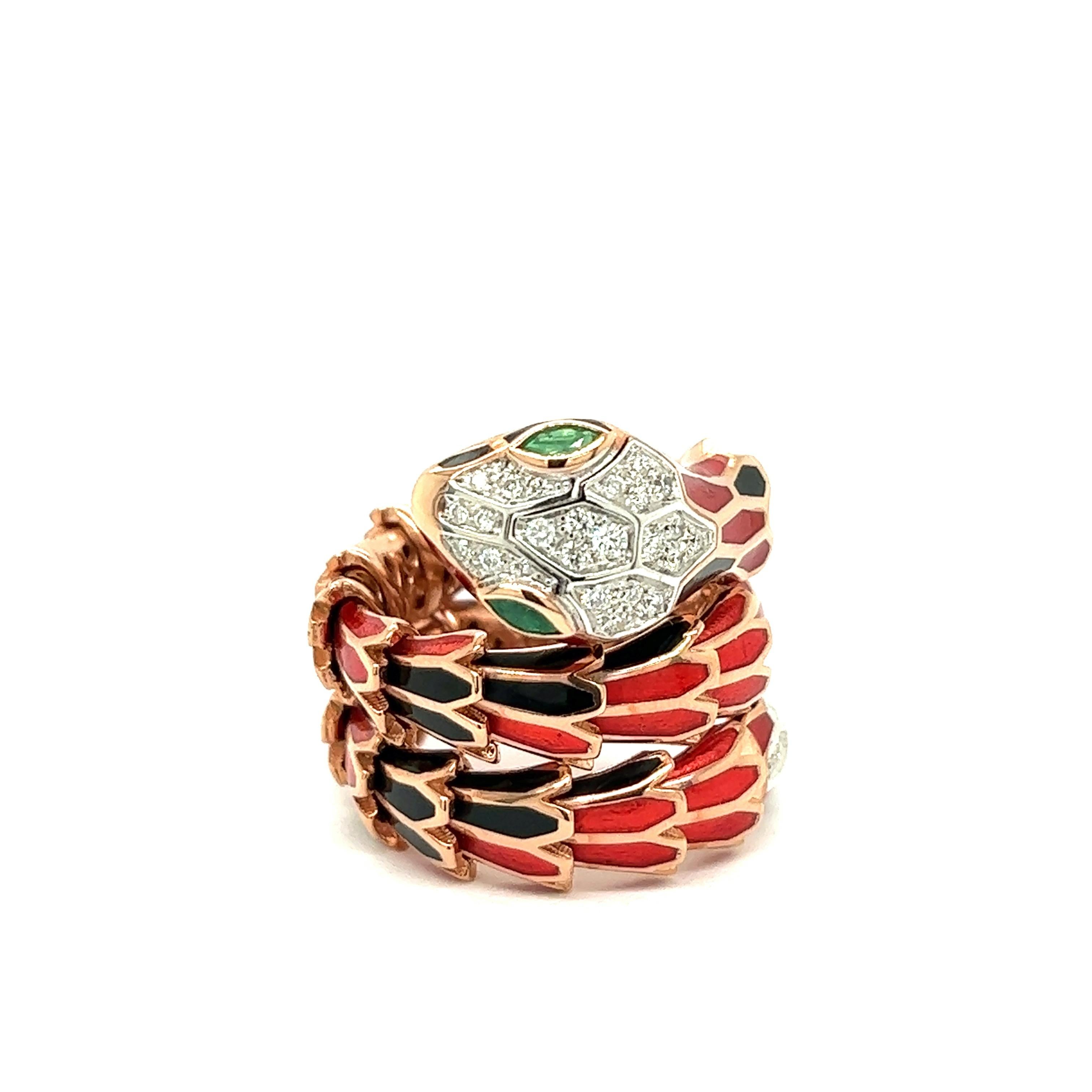 Alexis NY Transparent Red & Black Enamel Wrap Ring For Sale 2